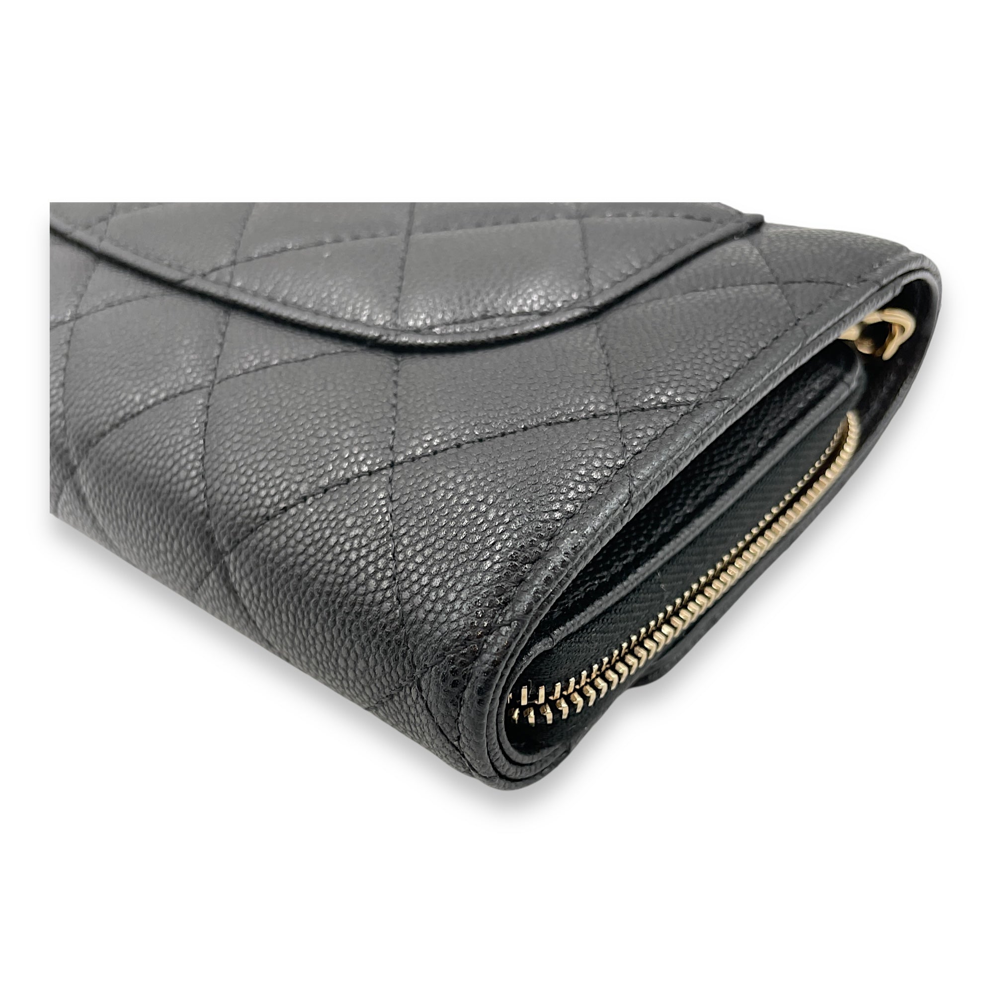 CC long purse & phone holder Black Crossbody Bag in Caviar Leather, Gold hardware
