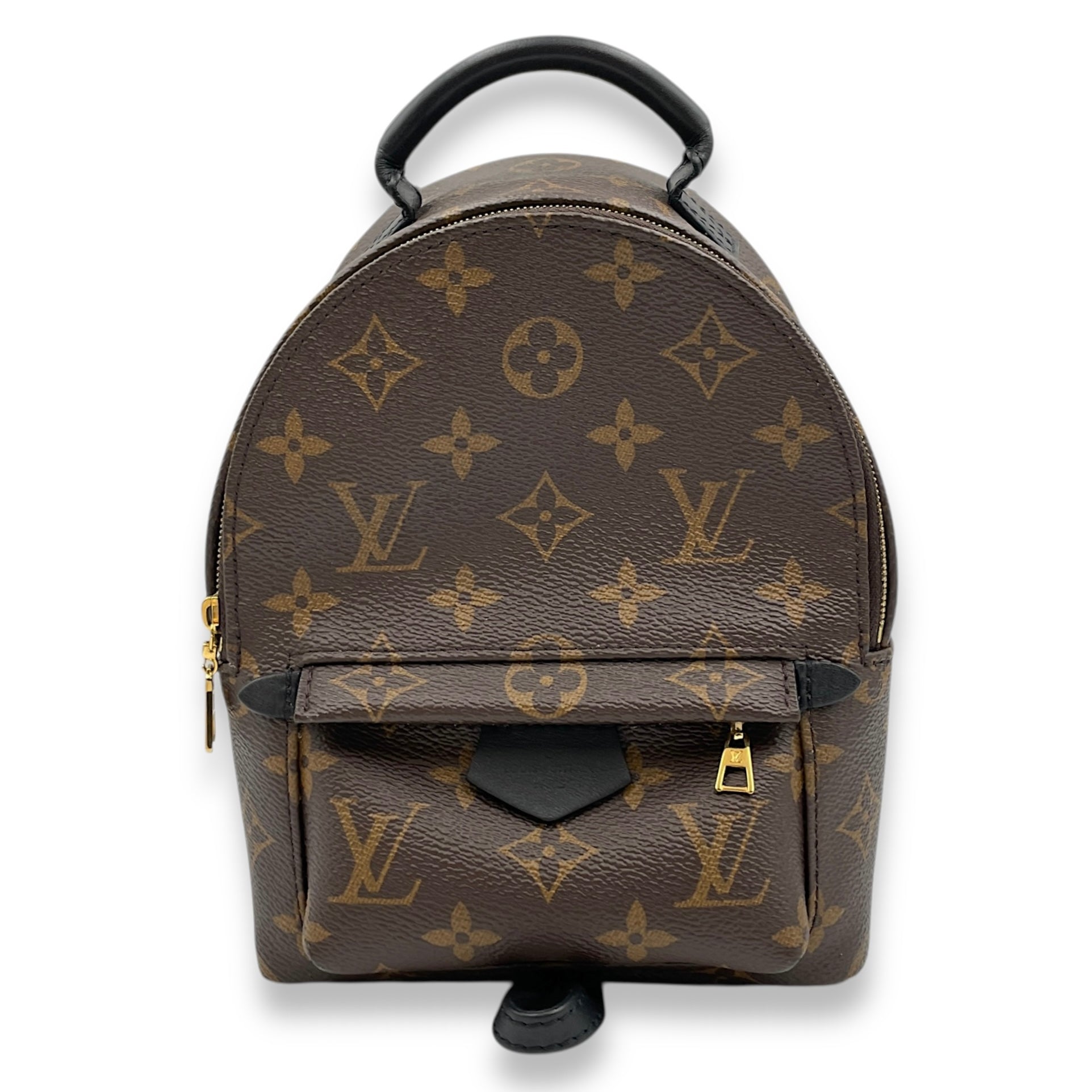 Palm Springs Mini Brown Monogram Backpack in Coated Canvas, Gold hardware