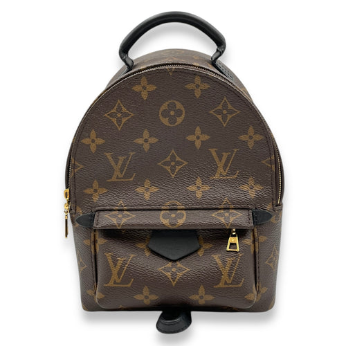 Palm Springs Mini Brown Monogram Backpack in Coated Canvas, Gold hardware