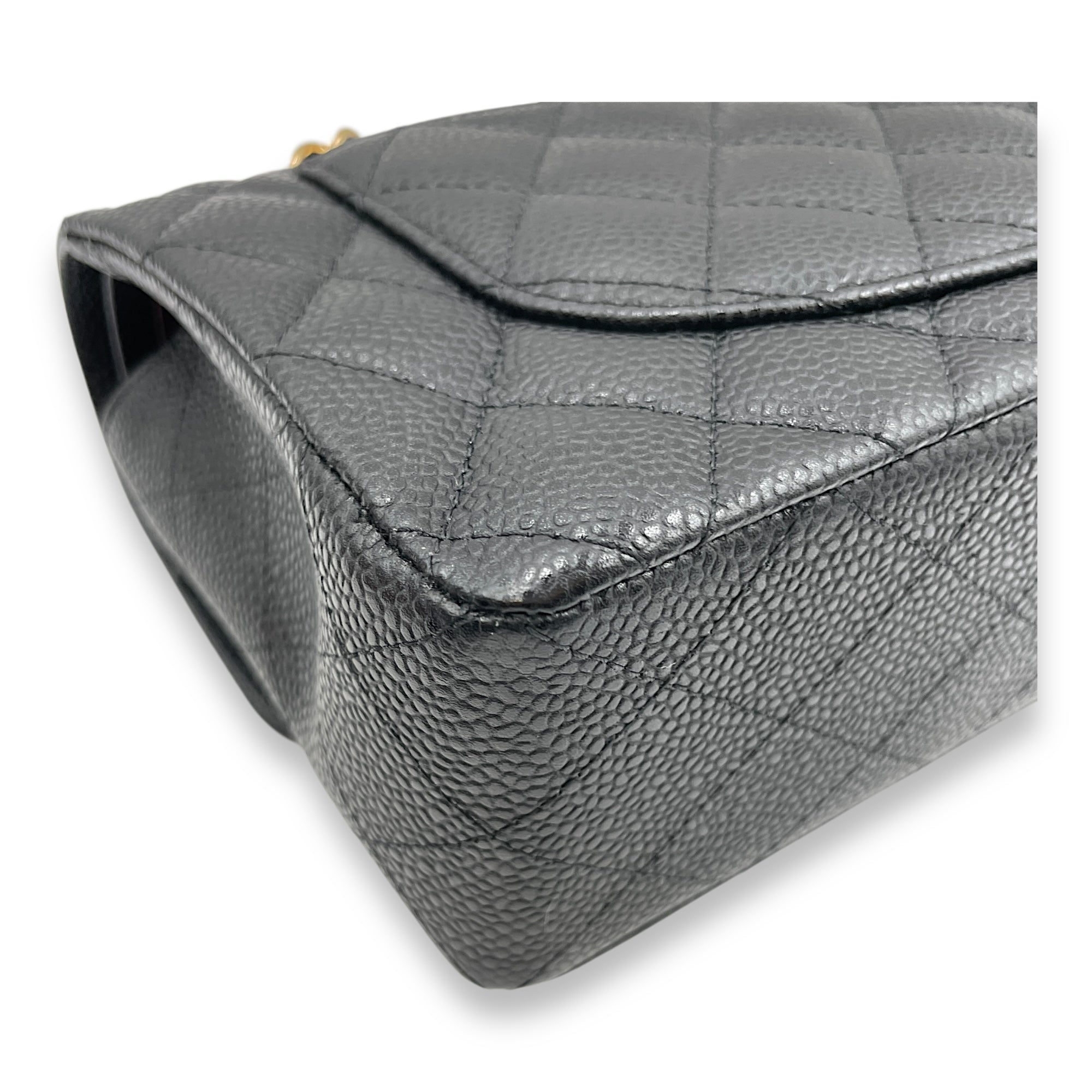 Classic Double Flap Small Black Bag in Caviar Leather, Gold hardware