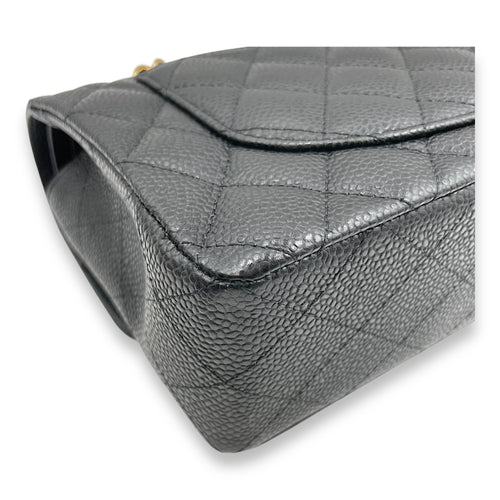 Classic Double Flap Small Black Bag in Caviar Leather, Gold hardware