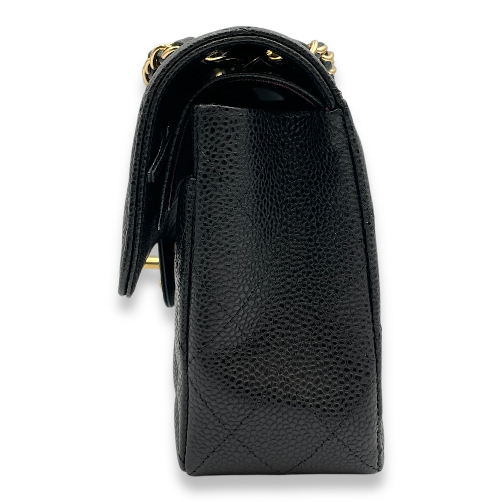 Classic Double Flap Small Black Bag in Caviar Leather, Gold hardware