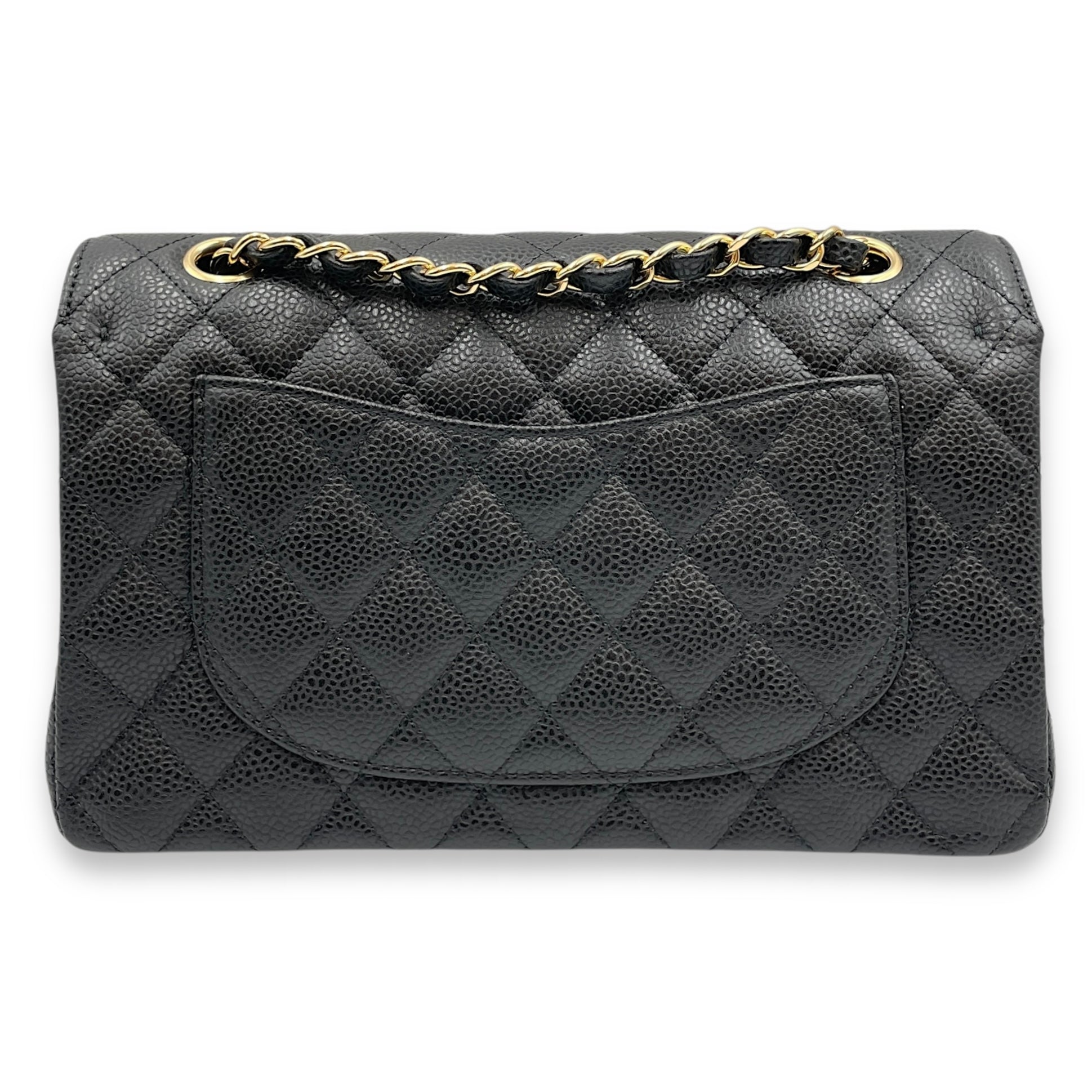 Classic Double Flap Small Black Bag in Caviar Leather, Gold hardware