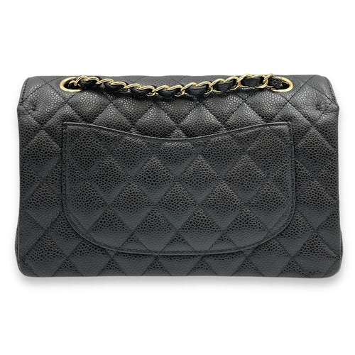 Classic Double Flap Small Black Bag in Caviar Leather, Gold hardware