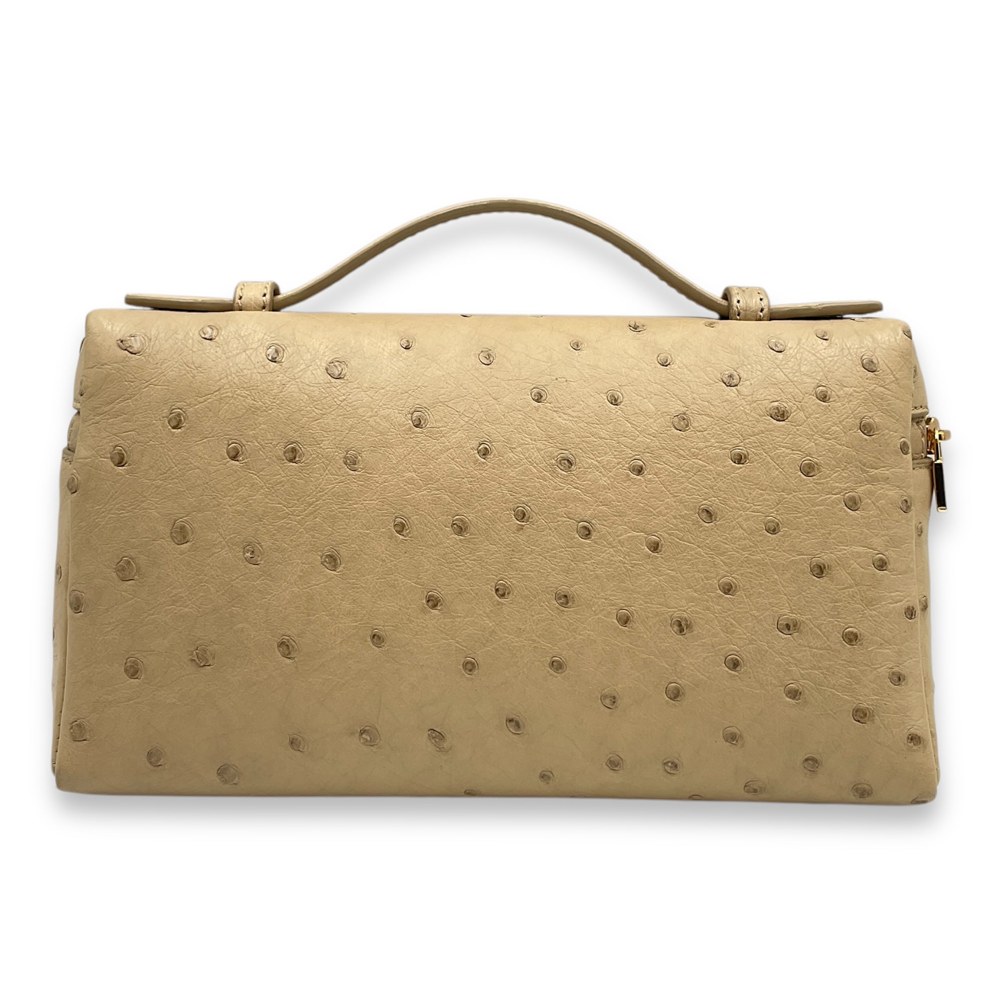 Extra Pocket 19 Beige Top Handle Bag in Ostrich, Gold hardware