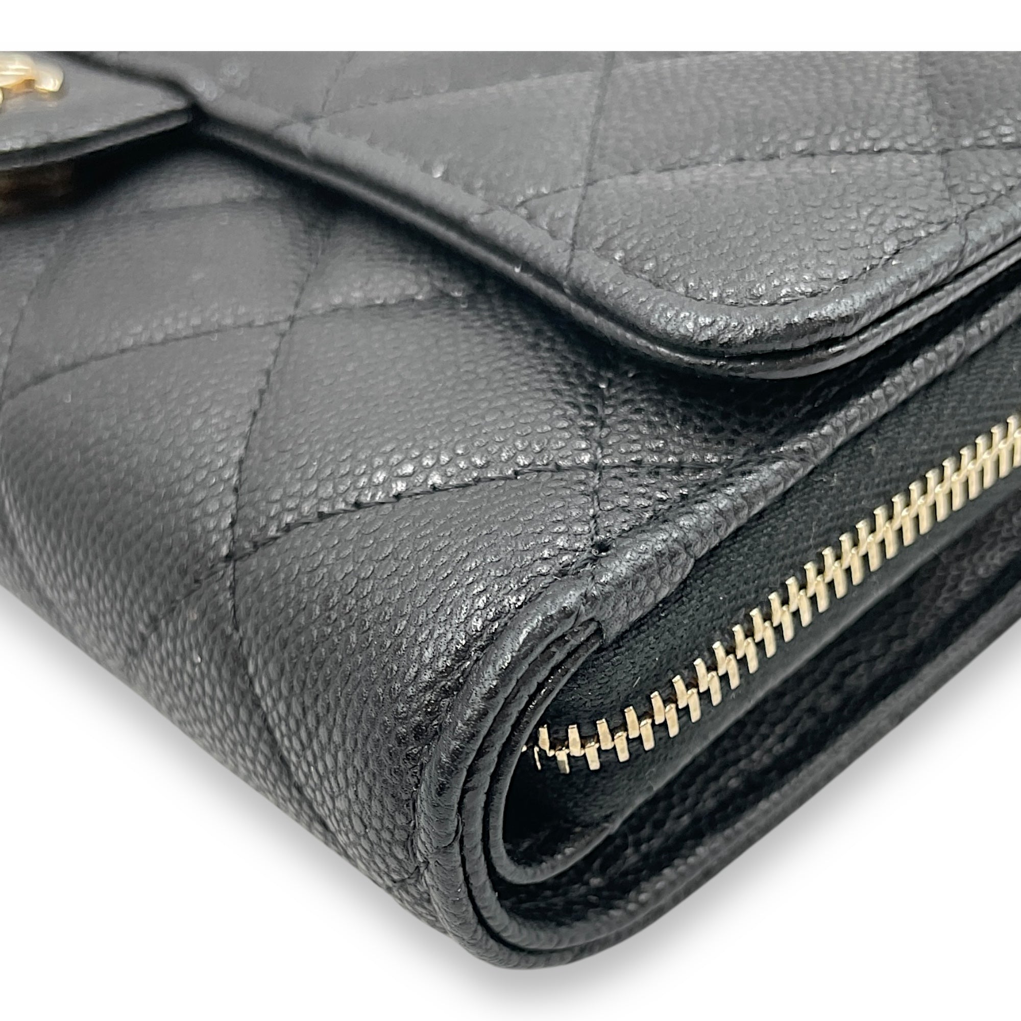 CC long purse & phone holder Black Crossbody Bag in Caviar Leather, Gold hardware