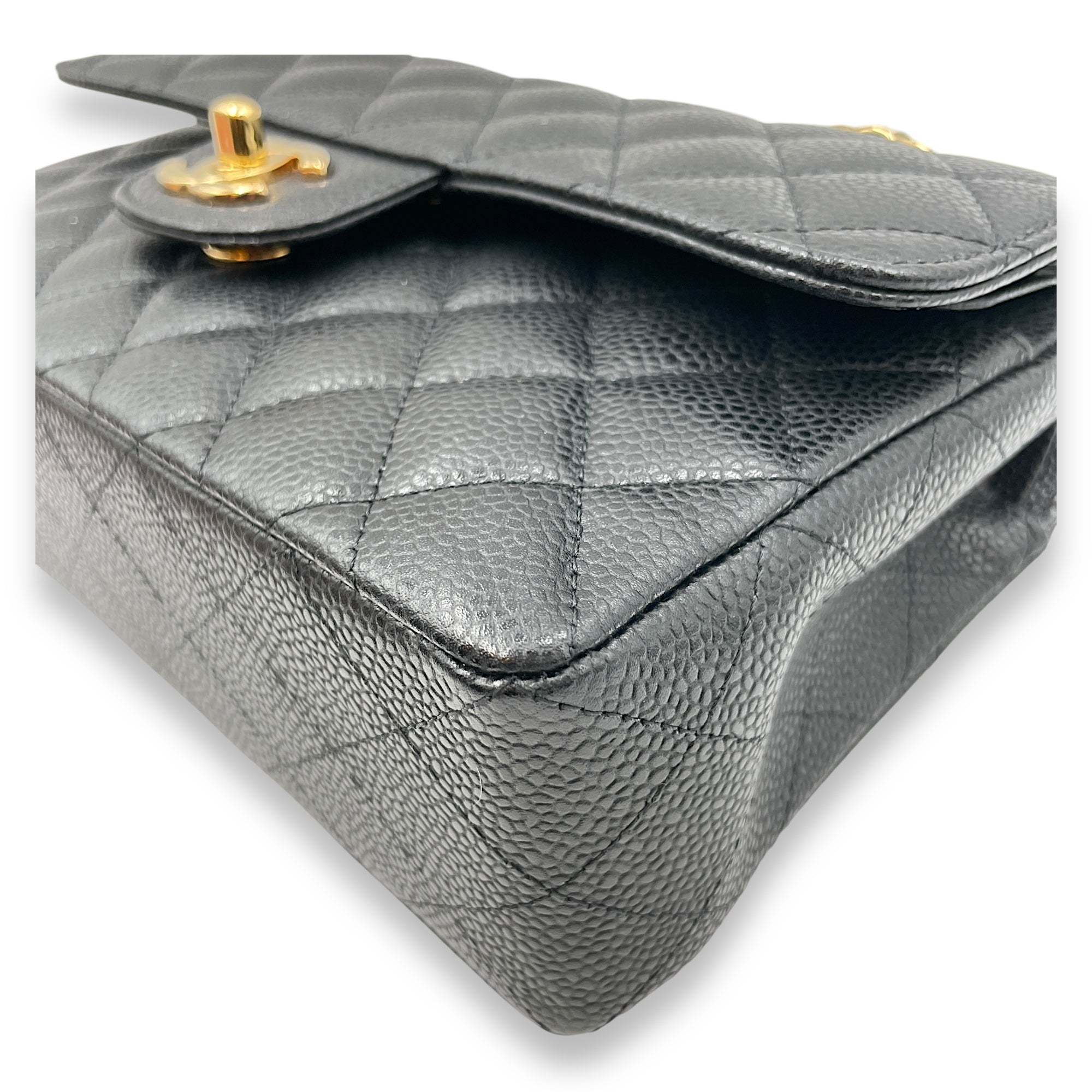 Classic Double Flap Small Black Bag in Caviar Leather, Gold hardware
