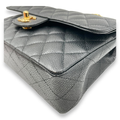 Classic Double Flap Small Black Bag in Caviar Leather, Gold hardware