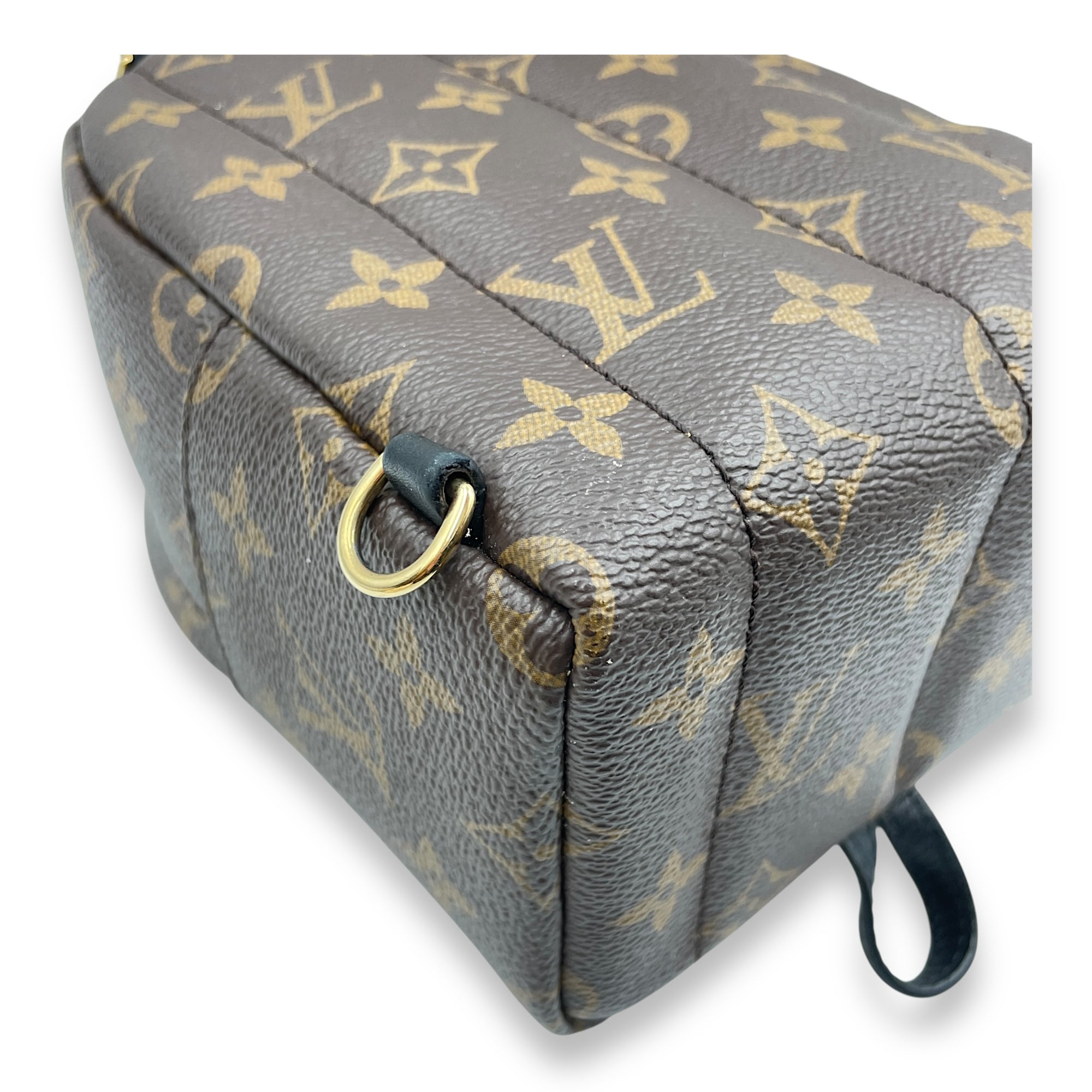Palm Springs Mini Brown Monogram Backpack in Coated Canvas, Gold hardware