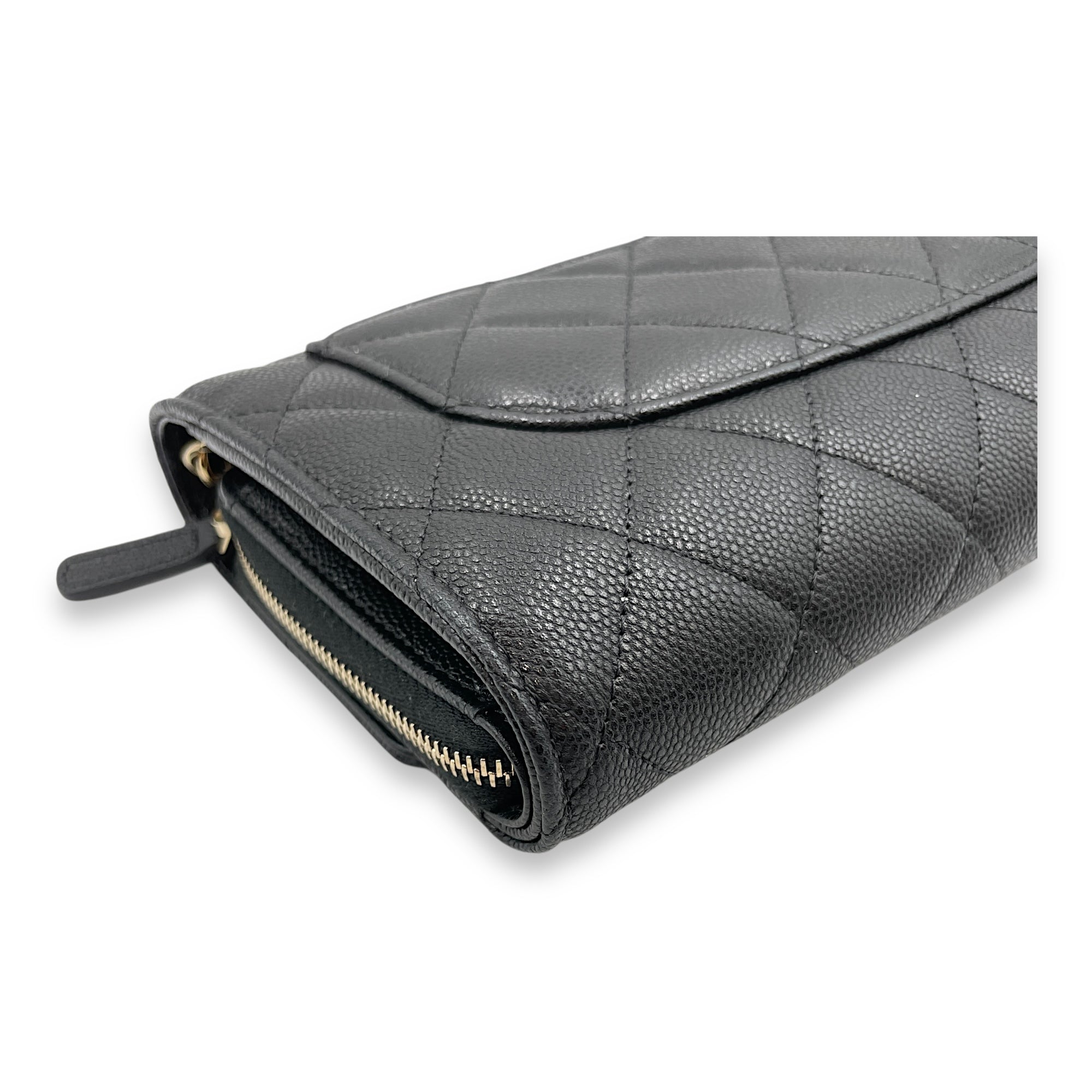 CC long purse & phone holder Black Crossbody Bag in Caviar Leather, Gold hardware