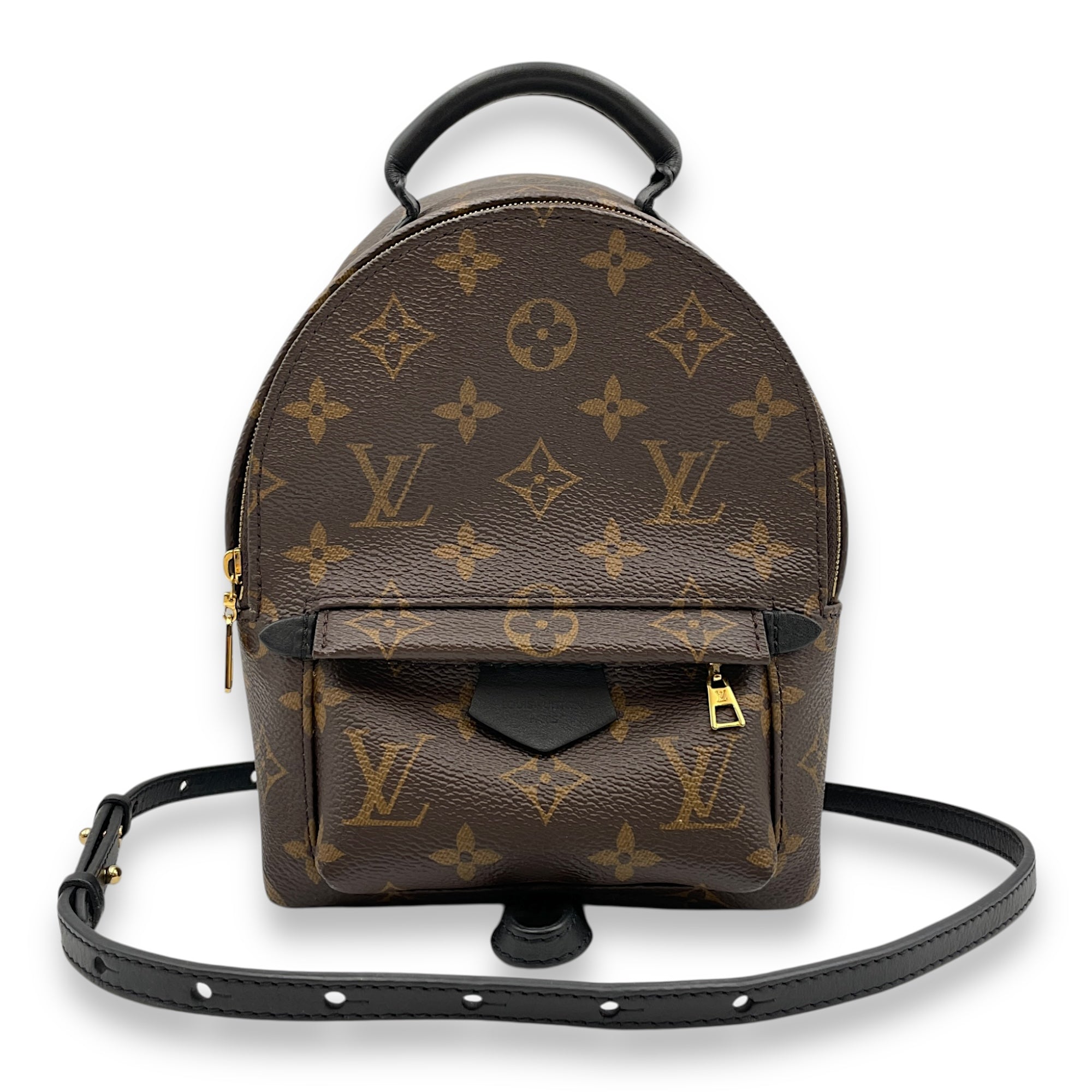 Palm Springs Mini Brown Monogram Backpack in Coated Canvas, Gold hardware