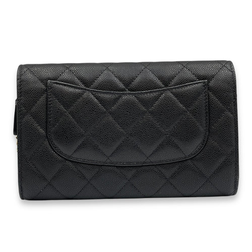 CC long purse & phone holder Black Crossbody Bag in Caviar Leather, Gold hardware