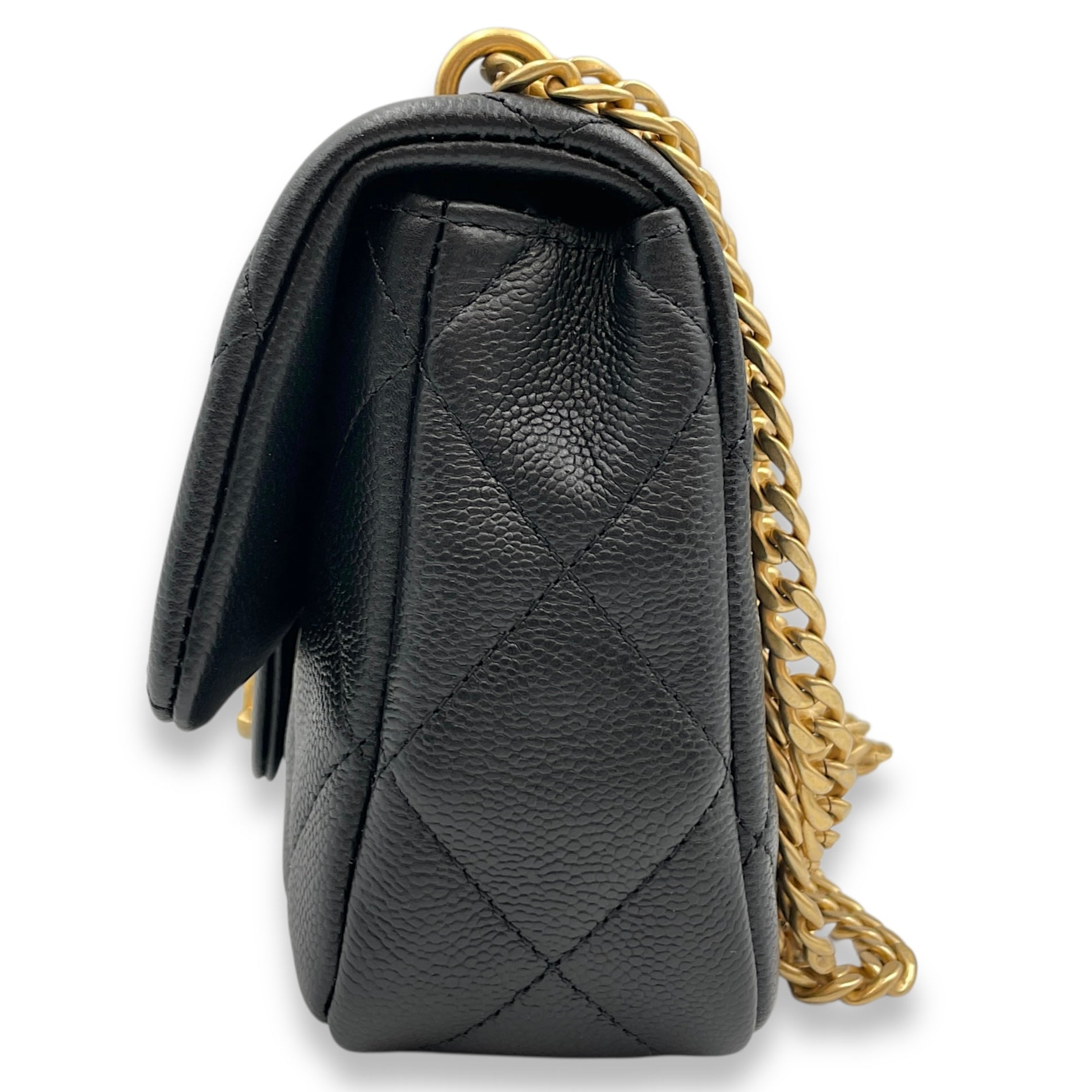 24P Flap Small Black Crossbody Bag in Caviar Leather, Gold hardware
