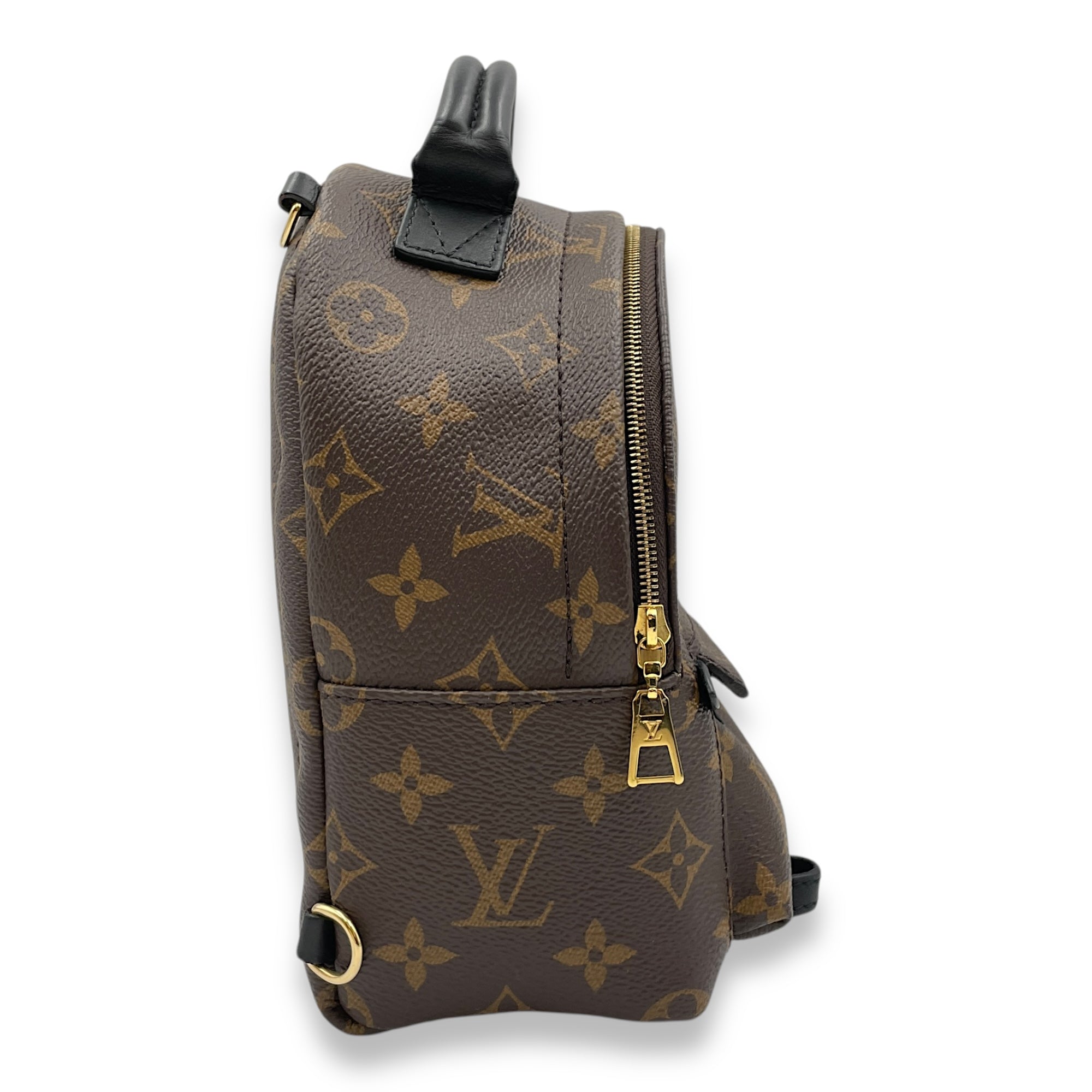 Palm Springs Mini Brown Monogram Backpack in Coated Canvas, Gold hardware