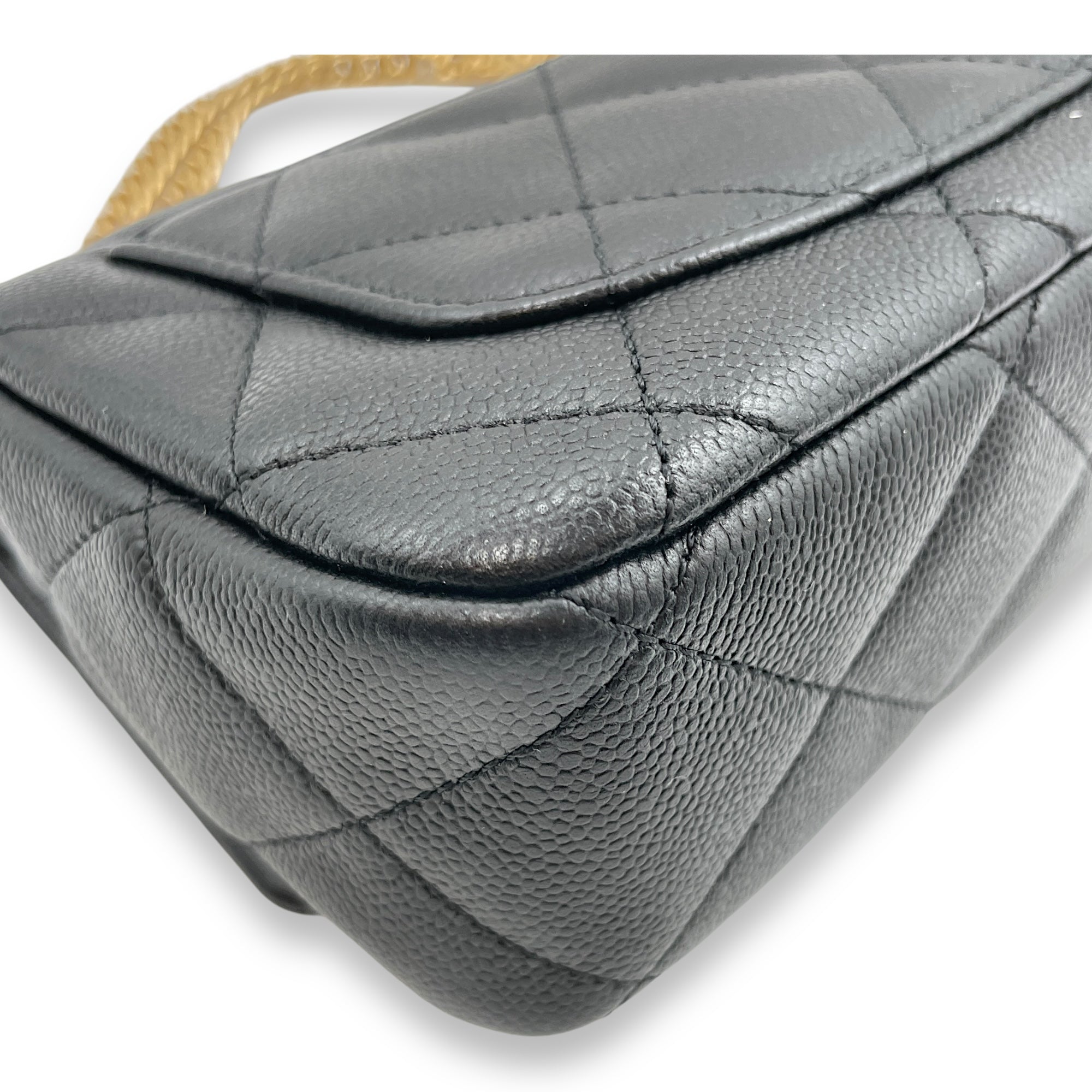 24P Flap Small Black Crossbody Bag in Caviar Leather, Gold hardware