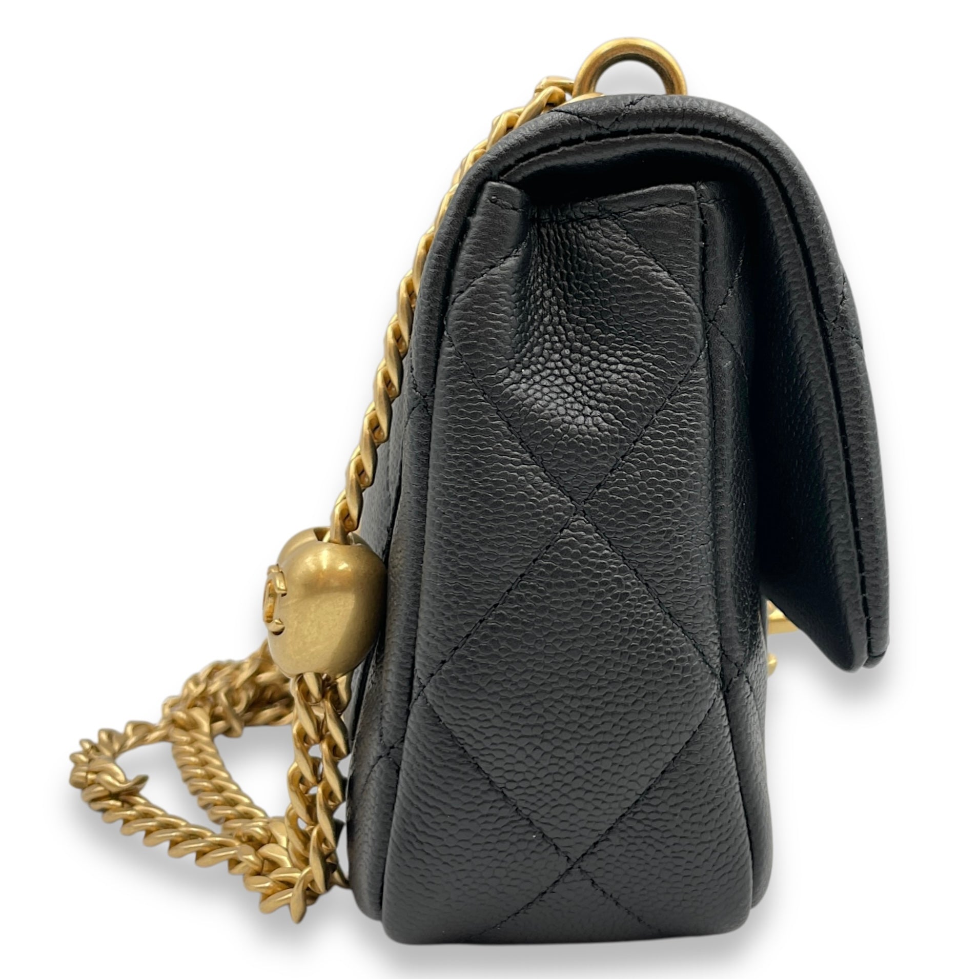24P Flap Small Black Crossbody Bag in Caviar Leather, Gold hardware