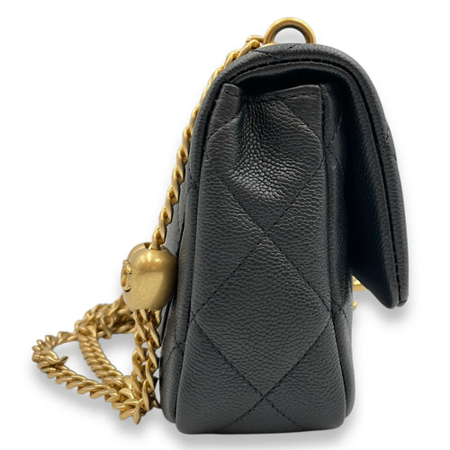 24P Flap Small Black Crossbody Bag in Caviar Leather, Gold hardware