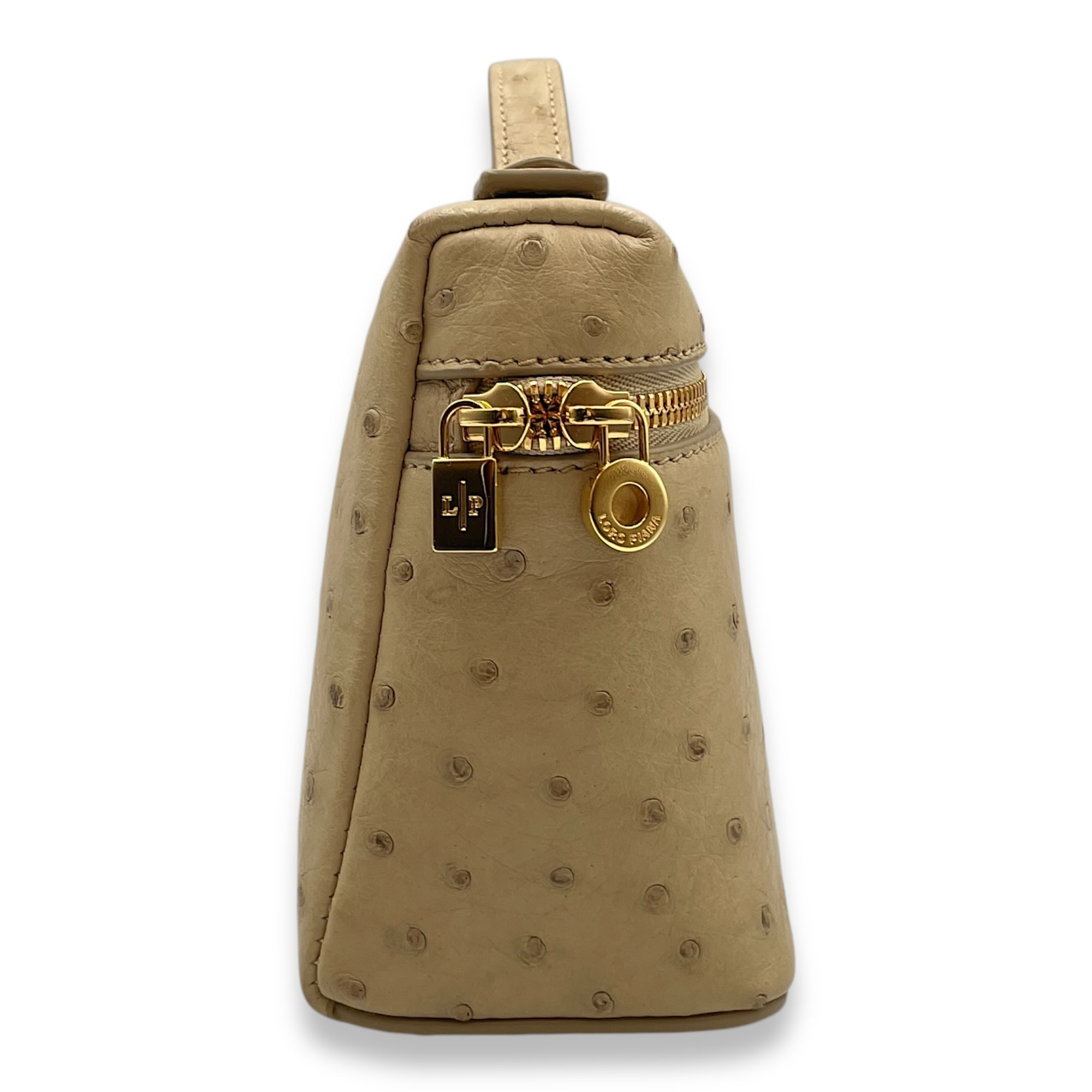 Extra Pocket 19 Beige Top Handle Bag in Ostrich, Gold hardware