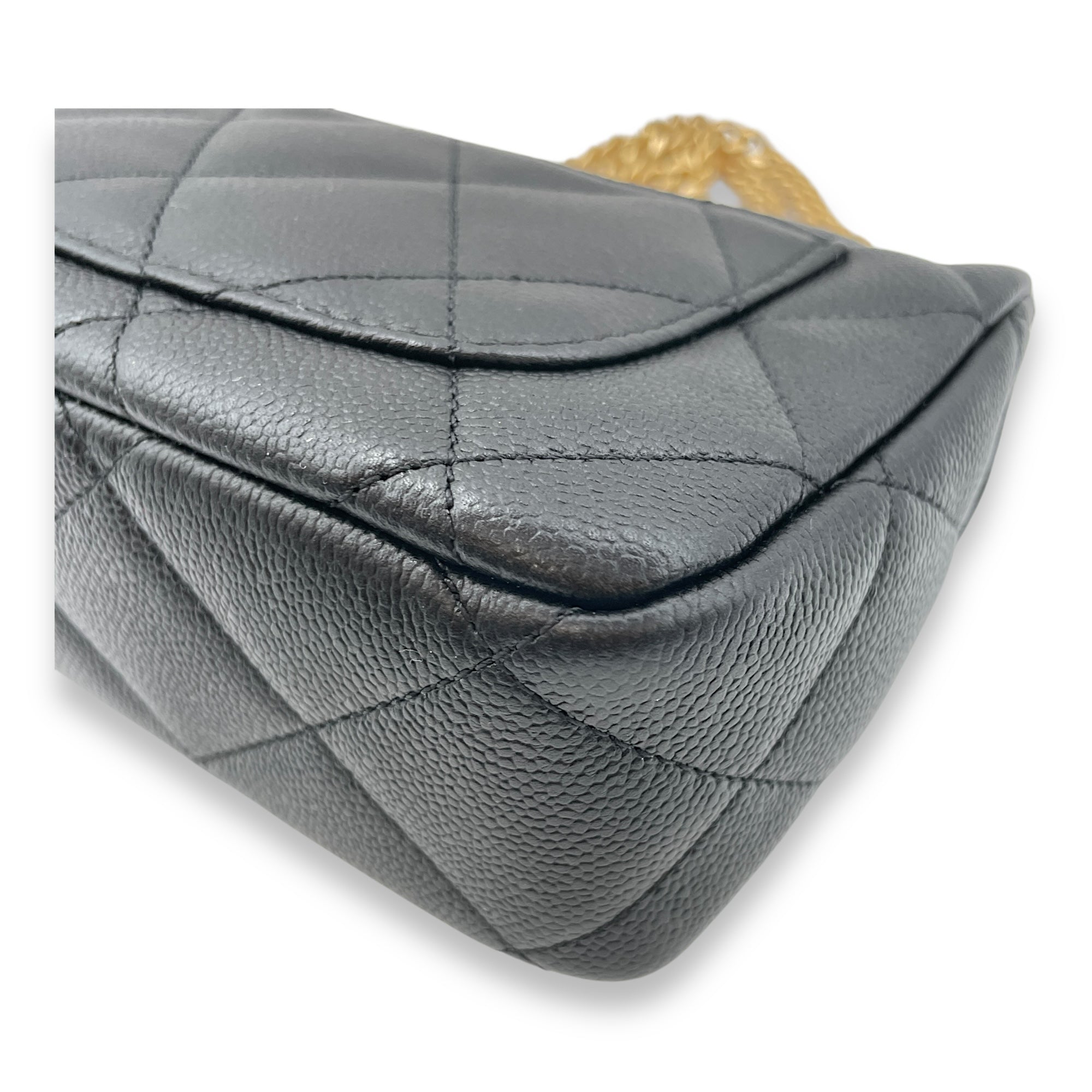 24P Flap Small Black Crossbody Bag in Caviar Leather, Gold hardware