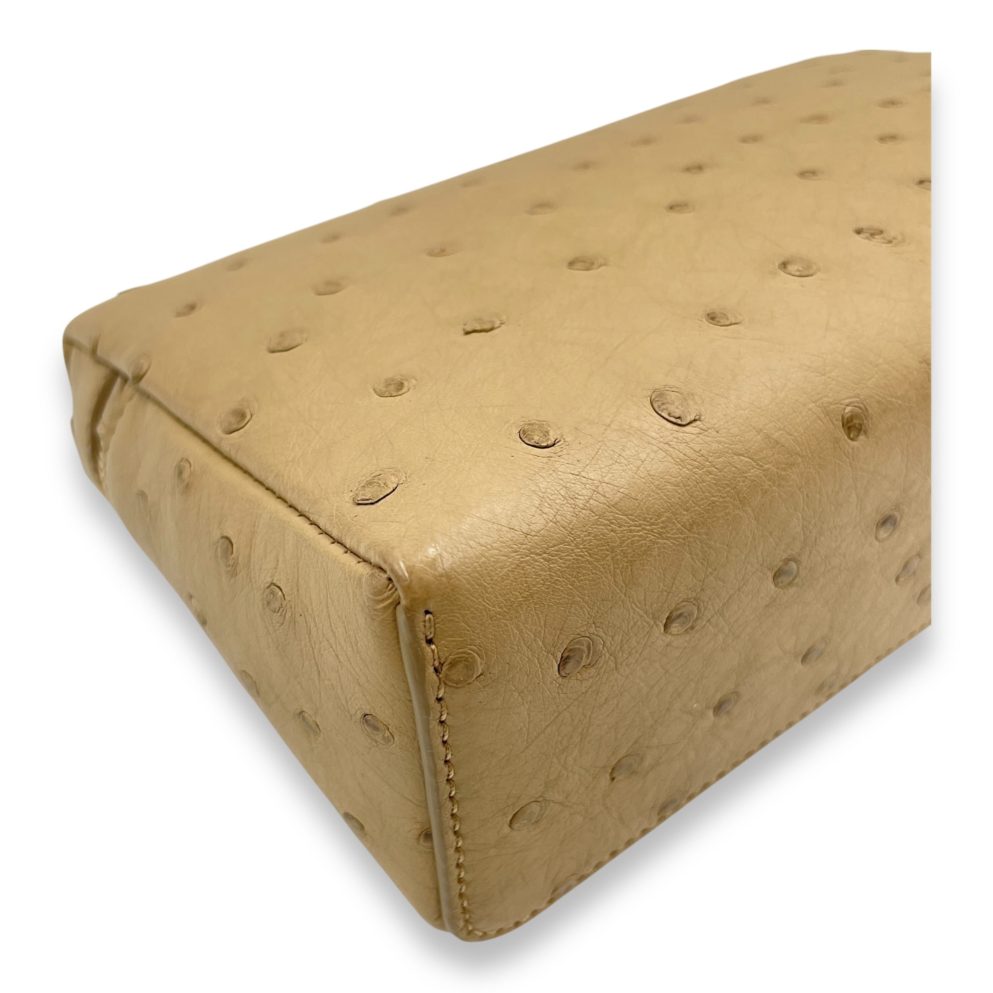 Extra Pocket 19 Beige Top Handle Bag in Ostrich, Gold hardware