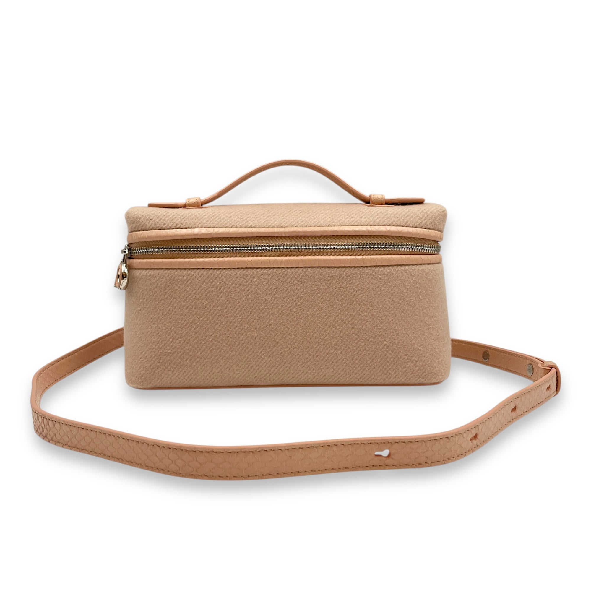 Extra Pocket 19 Pale Pink Top Handle Bag in cashmere/python, Silver hardware