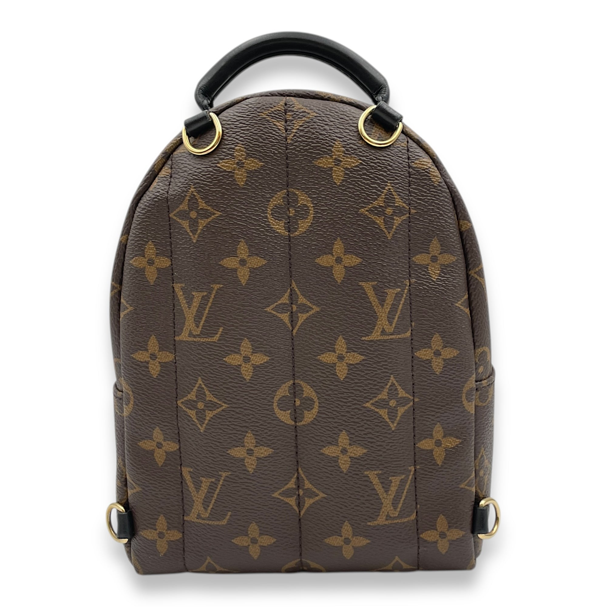 Palm Springs Mini Brown Monogram Backpack in Coated Canvas, Gold hardware