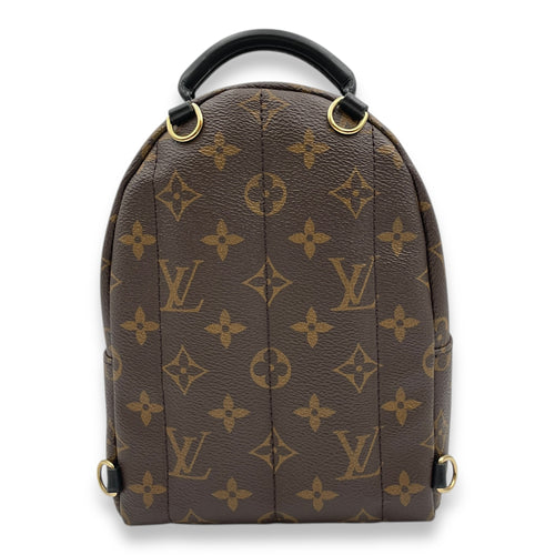 Palm Springs Mini Brown Monogram Backpack in Coated Canvas, Gold hardware
