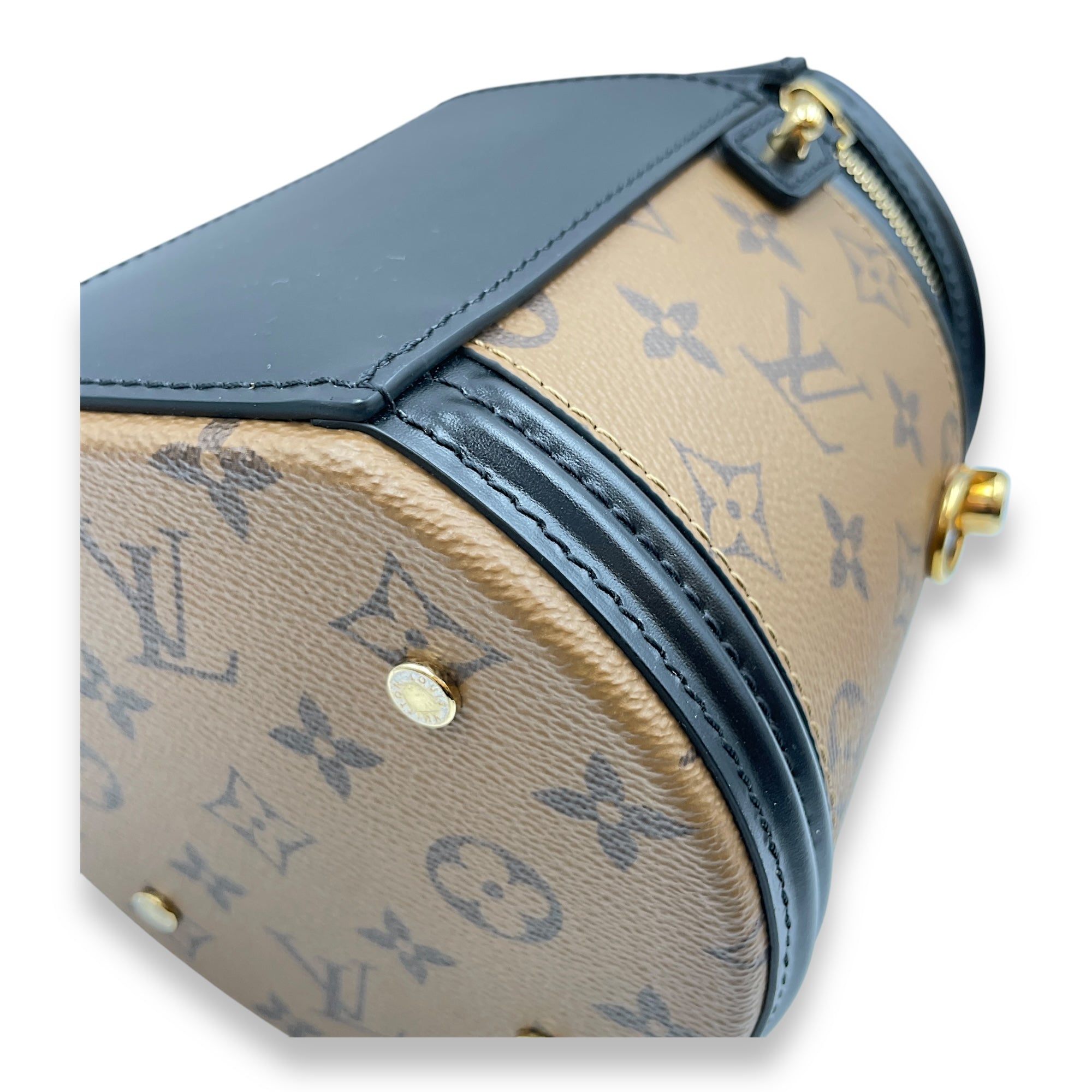 Monogram Reverso Cannes Brown Shoulder Bag in Coated Canvas, Gold hardware