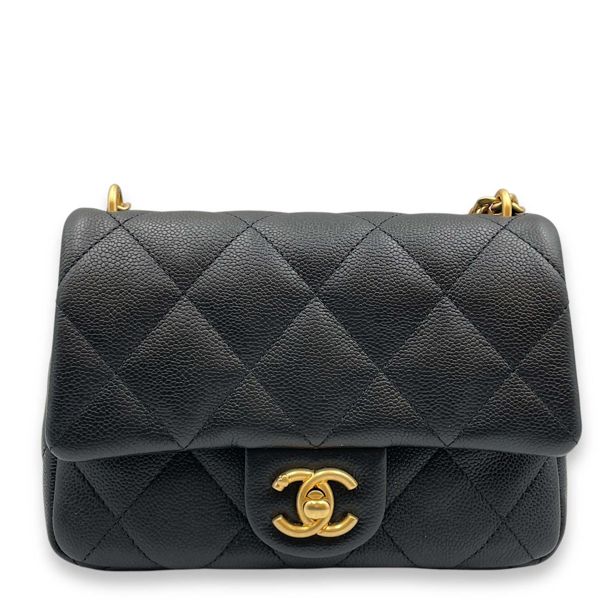 24P Flap Small Black Crossbody Bag in Caviar Leather, Gold hardware