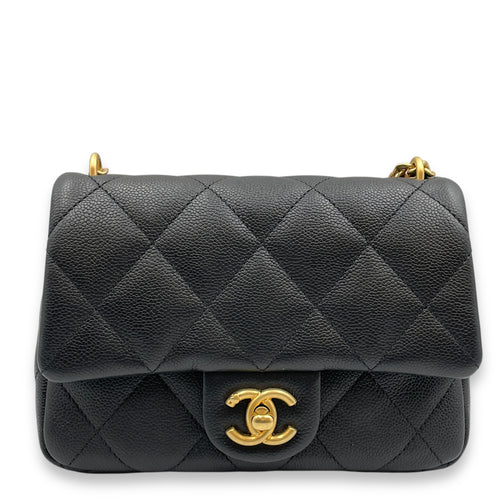 24P Flap Small Black Crossbody Bag in Caviar Leather, Gold hardware