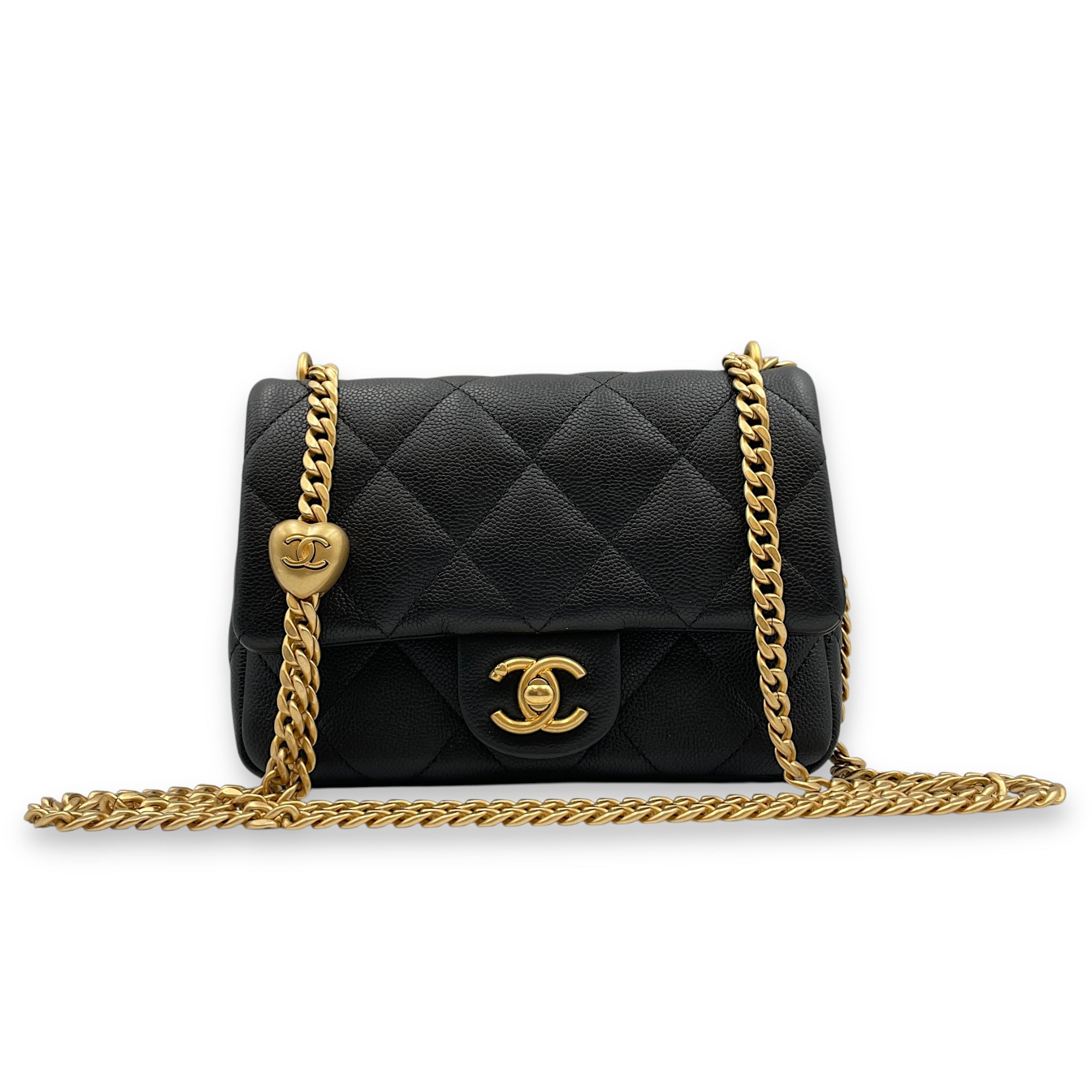 24P Flap Small Black Crossbody Bag in Caviar Leather, Gold hardware