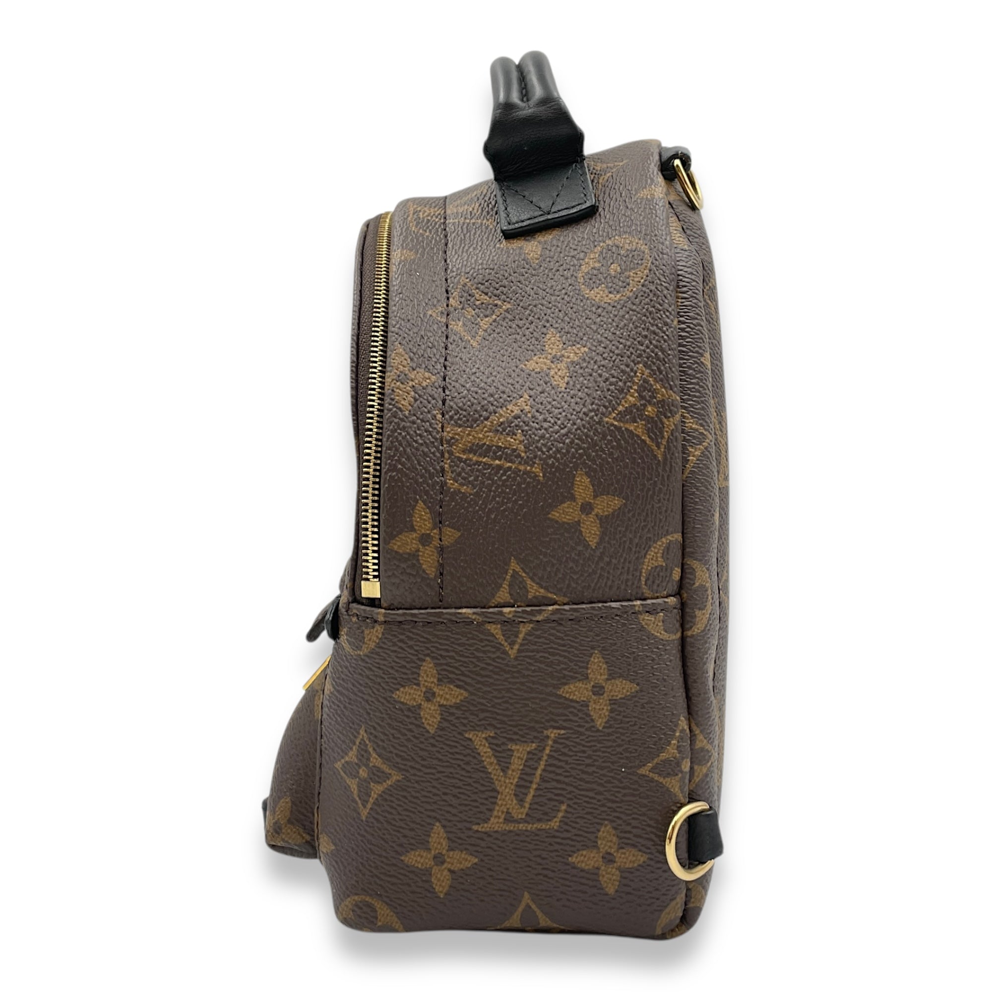 Palm Springs Mini Brown Monogram Backpack in Coated Canvas, Gold hardware