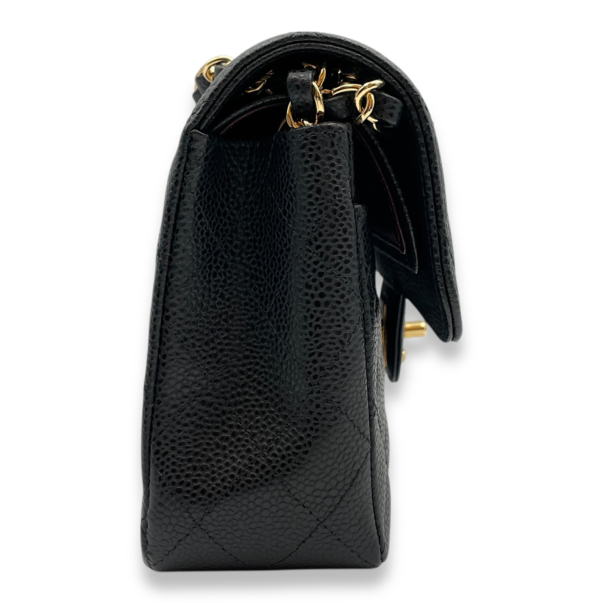 Classic Double Flap Small Black Bag in Caviar Leather, Gold hardware