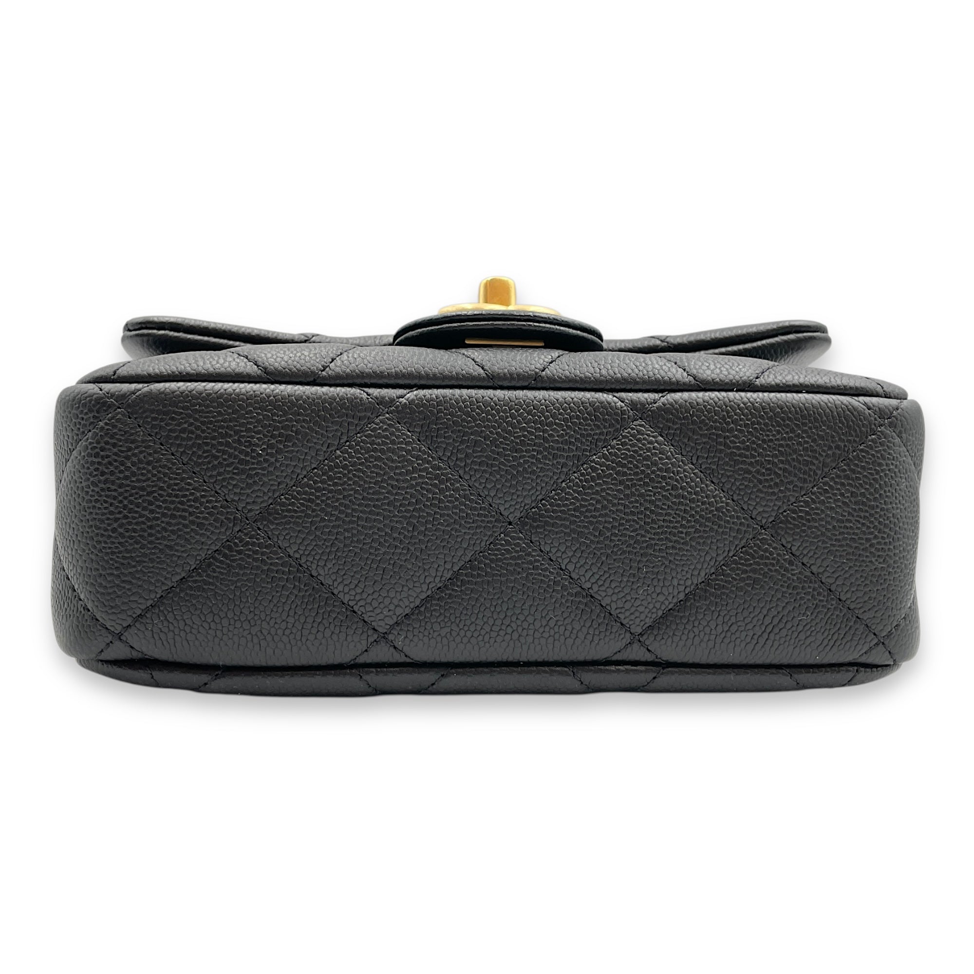 24P Flap Small Black Crossbody Bag in Caviar Leather, Gold hardware