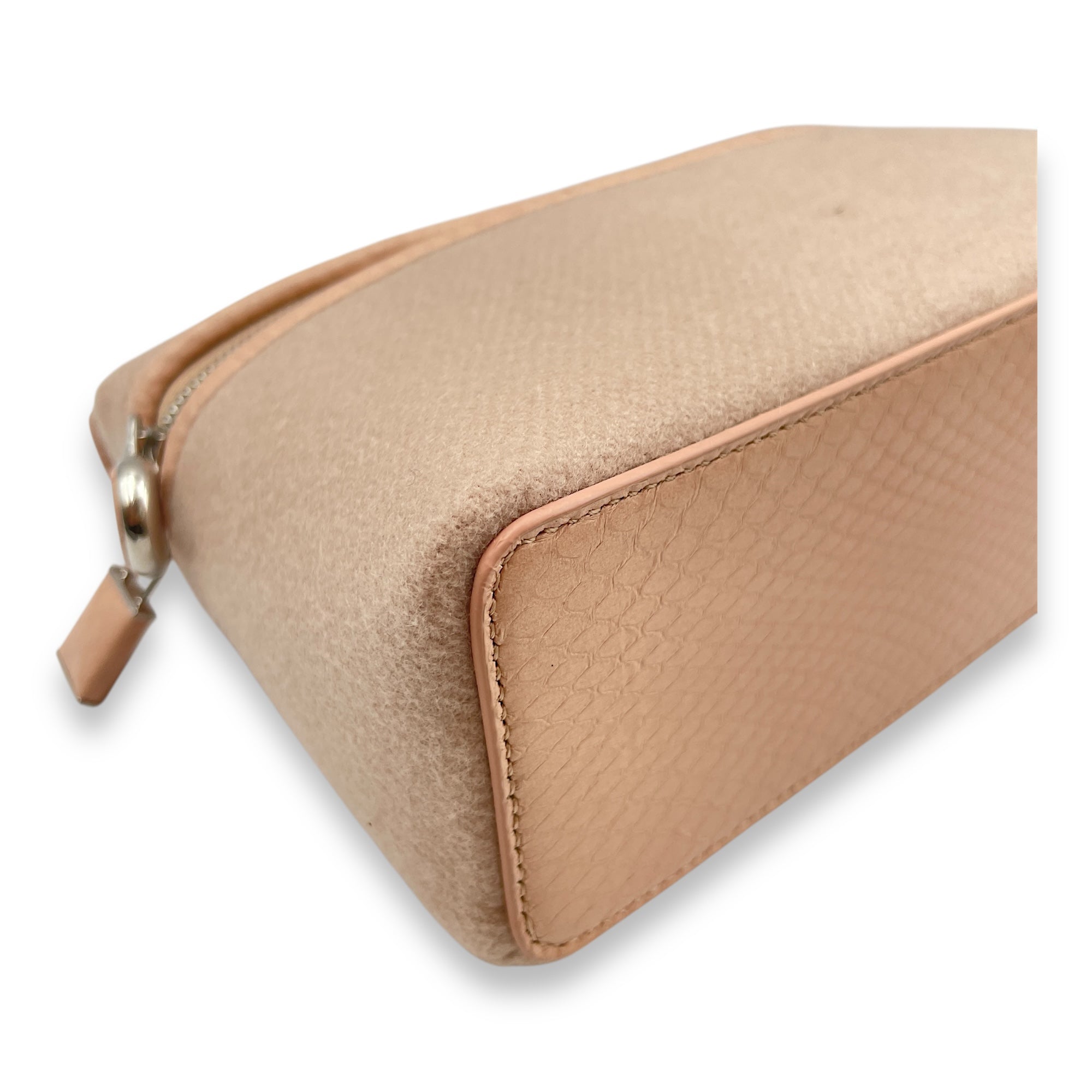 Extra Pocket 19 Pale Pink Top Handle Bag in cashmere/python, Silver hardware