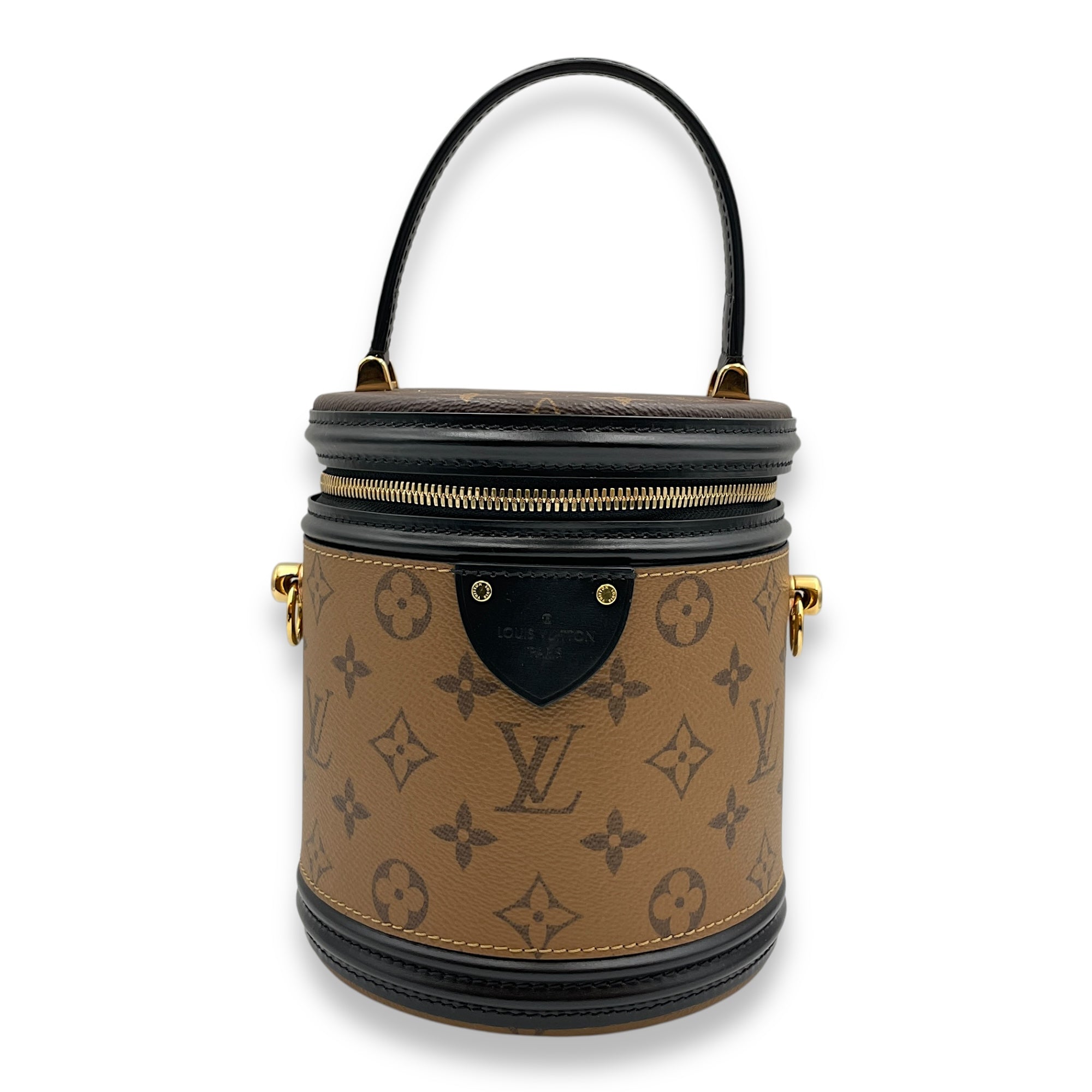 Monogram Reverso Cannes Brown Shoulder Bag in Coated Canvas, Gold hardware