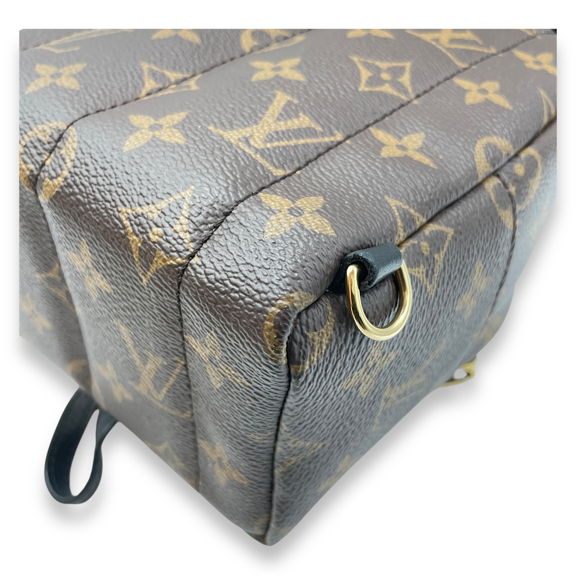 Palm Springs Mini Brown Monogram Backpack in Coated Canvas, Gold hardware