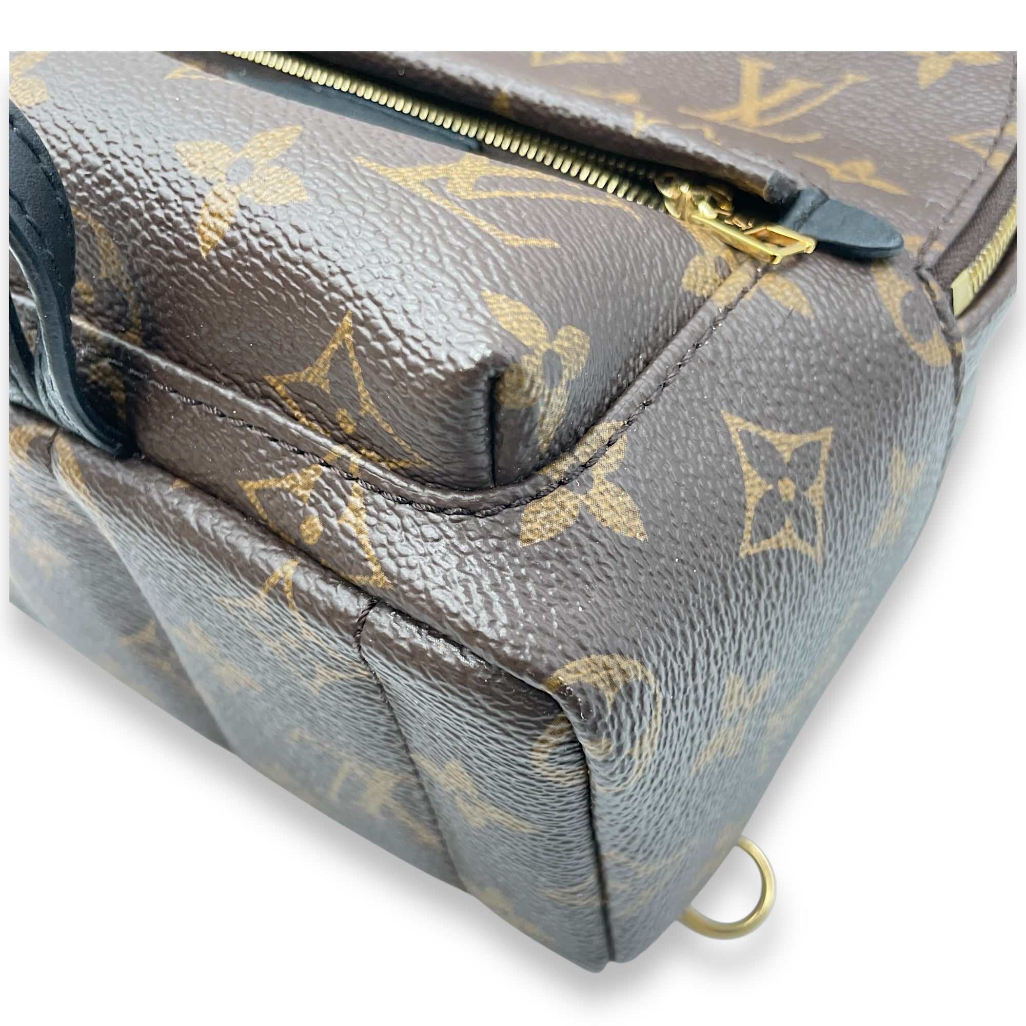 Palm Springs Mini Brown Monogram Backpack in Coated Canvas, Gold hardware