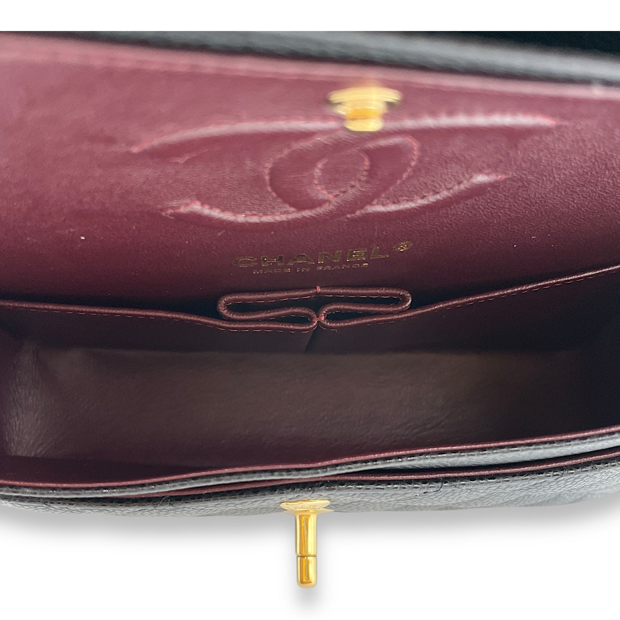 Classic Double Flap Small Black Bag in Caviar Leather, Gold hardware