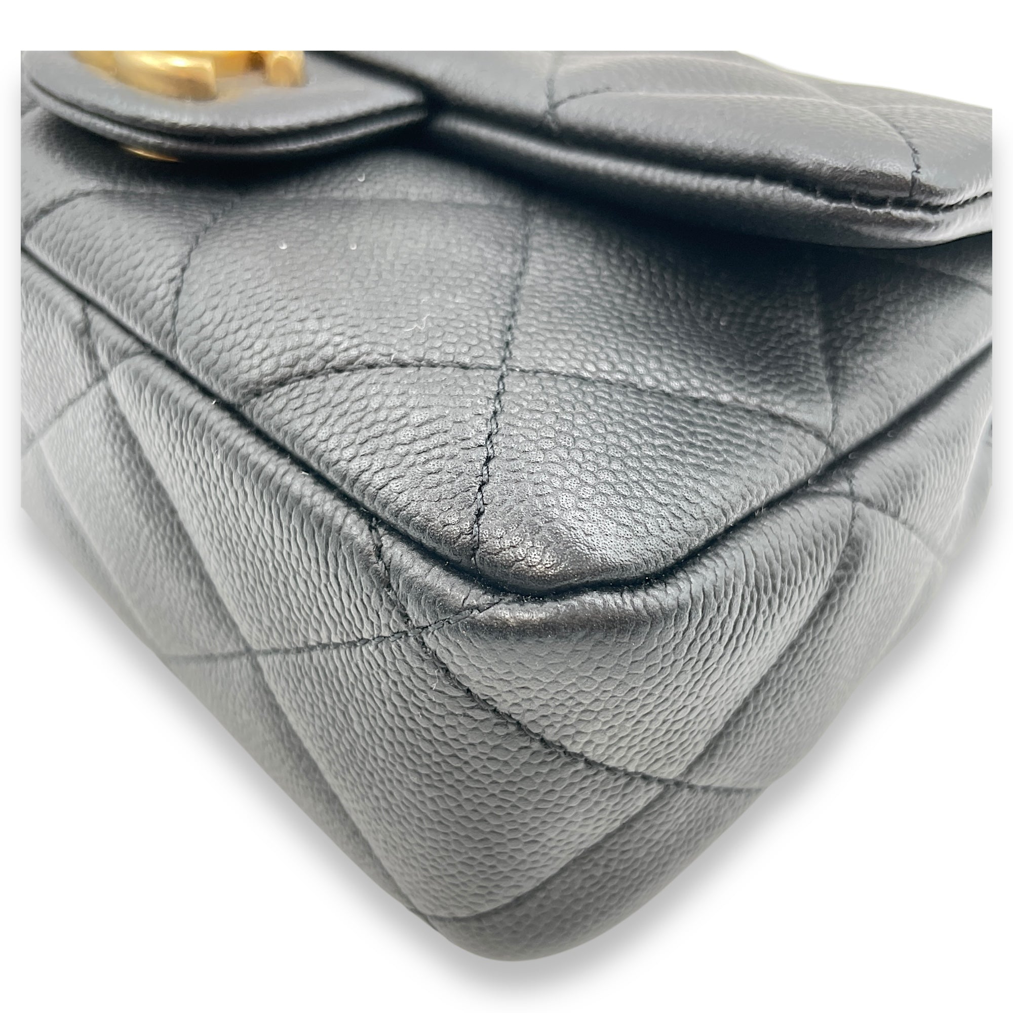 24P Flap Small Black Crossbody Bag in Caviar Leather, Gold hardware