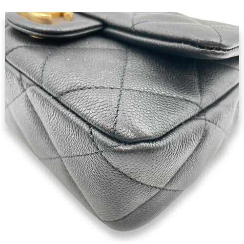 24P Flap Small Black Crossbody Bag in Caviar Leather, Gold hardware