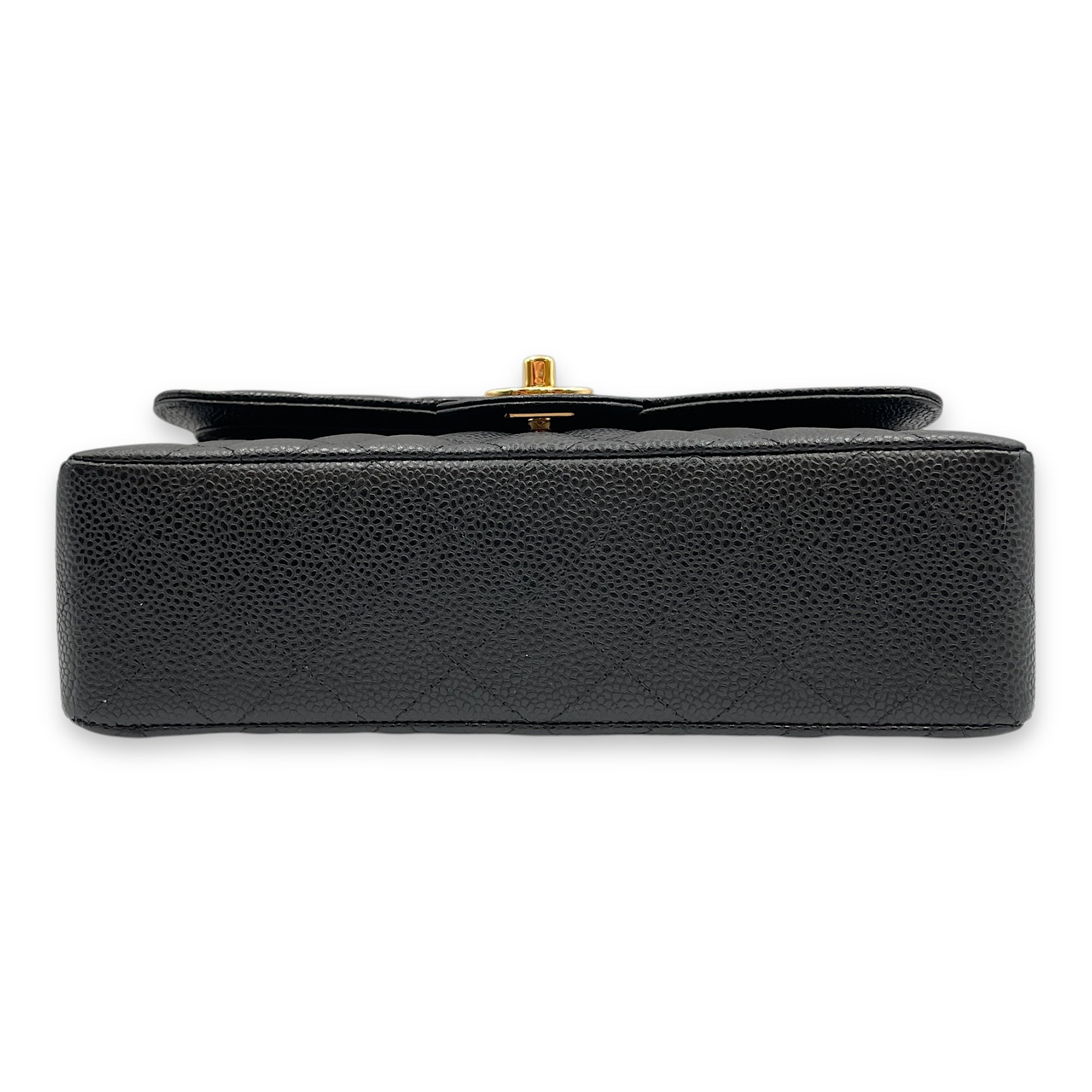 Classic Double Flap Small Black Bag in Caviar Leather, Gold hardware
