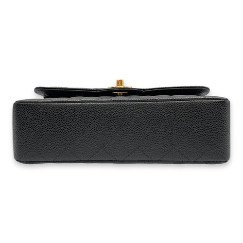 Classic Double Flap Small Black Bag in Caviar Leather, Gold hardware
