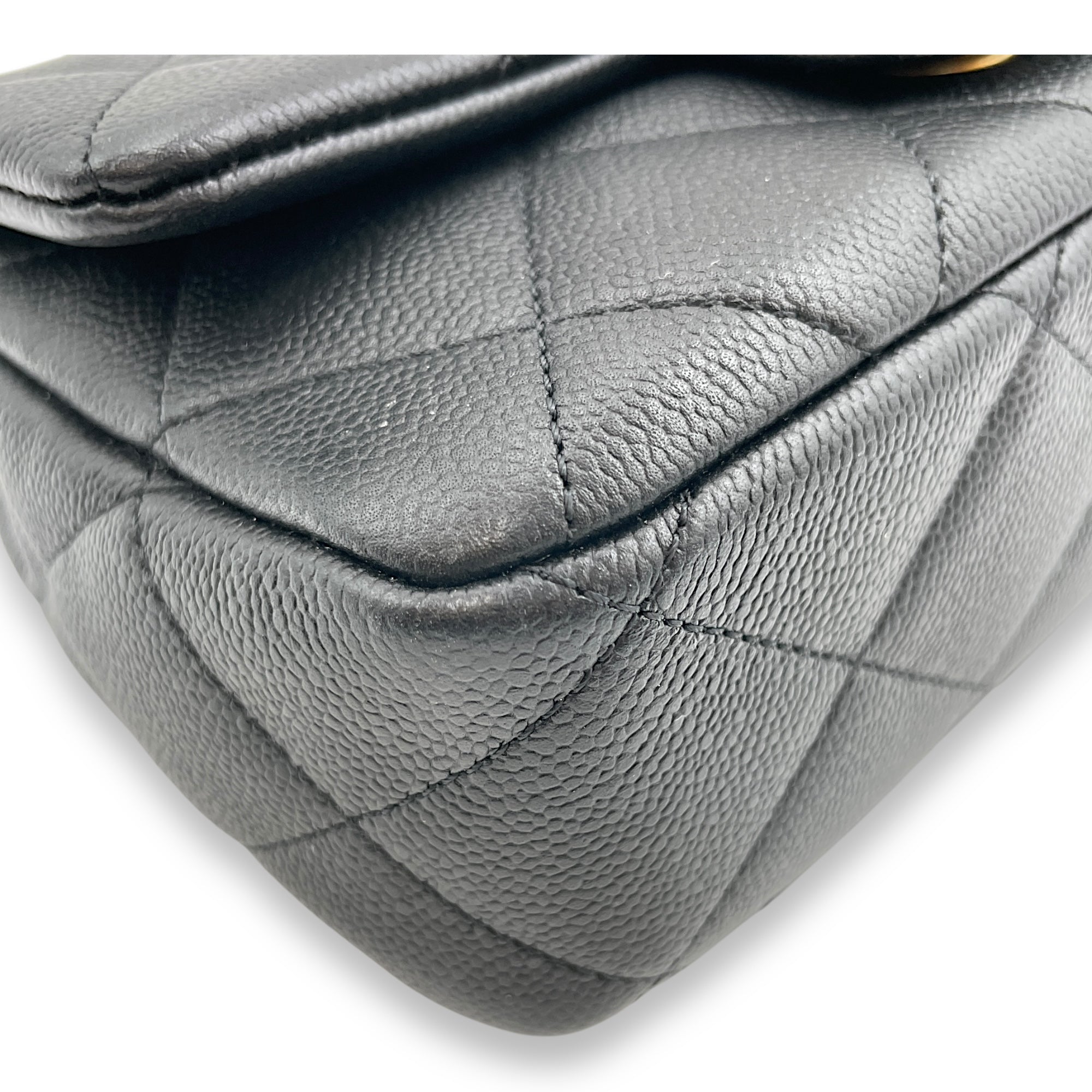 24P Flap Small Black Crossbody Bag in Caviar Leather, Gold hardware