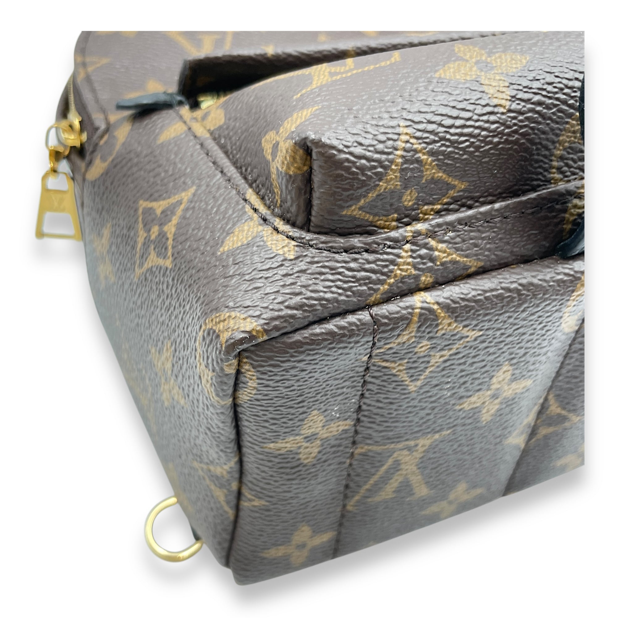 Palm Springs Mini Brown Monogram Backpack in Coated Canvas, Gold hardware
