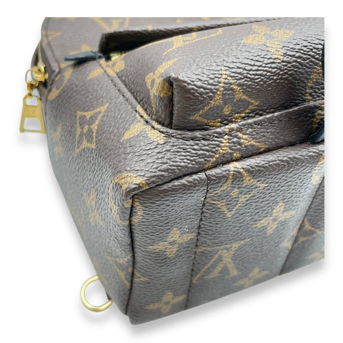 Palm Springs Mini Brown Monogram Backpack in Coated Canvas, Gold hardware
