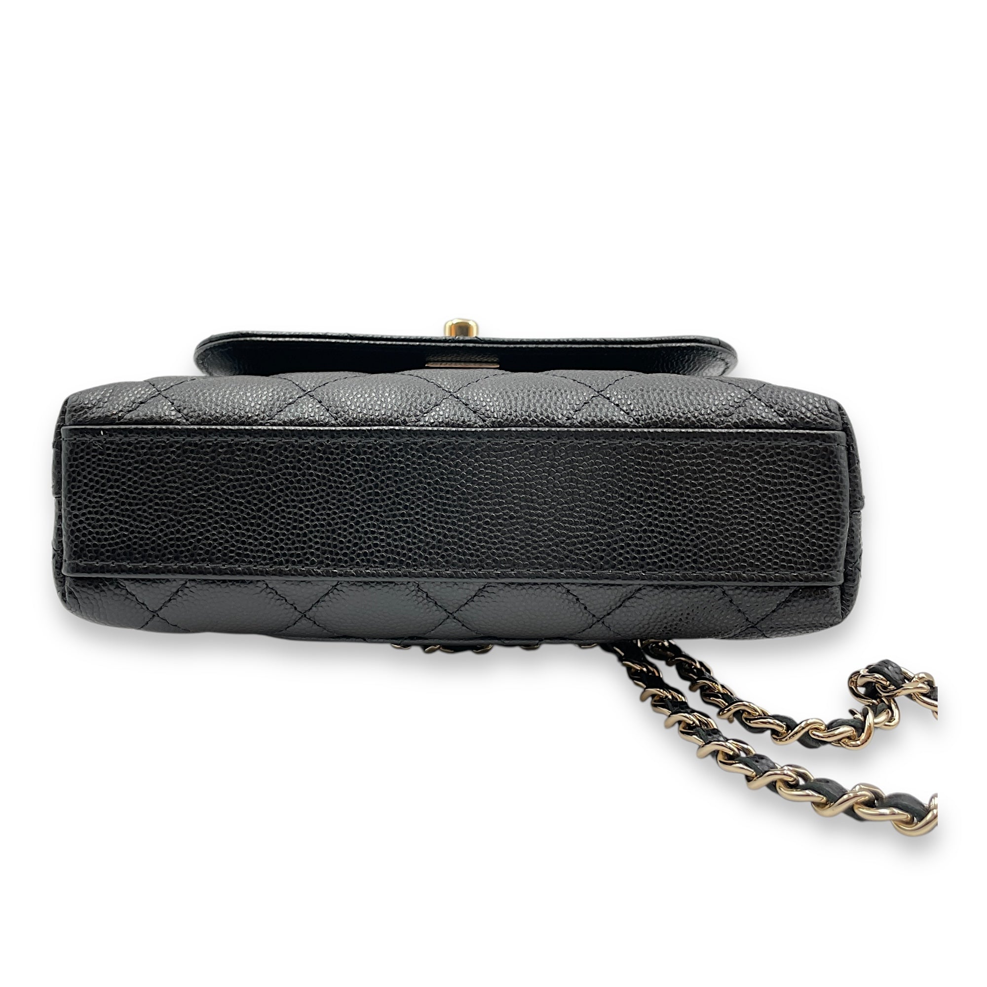 Coco Handle Micro Black Top Handle Bag in Caviar Leather, Gold hardware