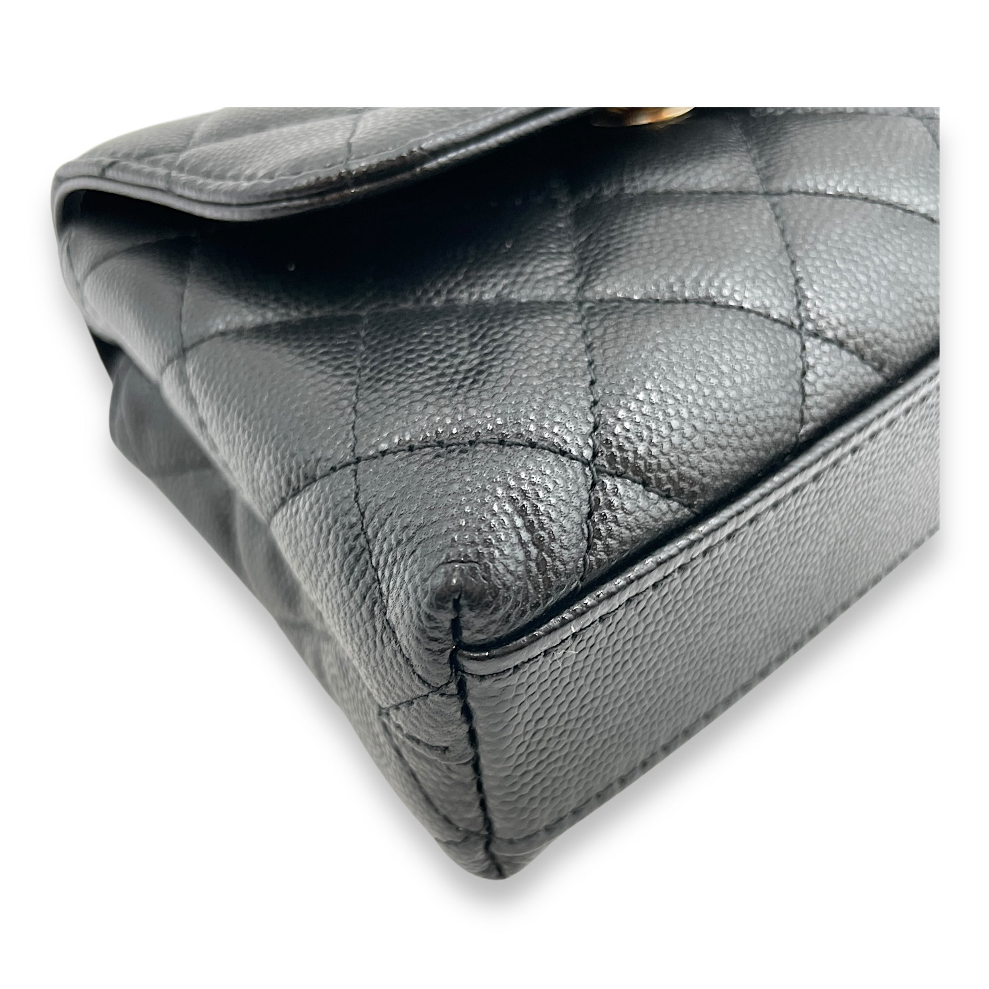 Coco Handle Micro Black Top Handle Bag in Caviar Leather, Gold hardware