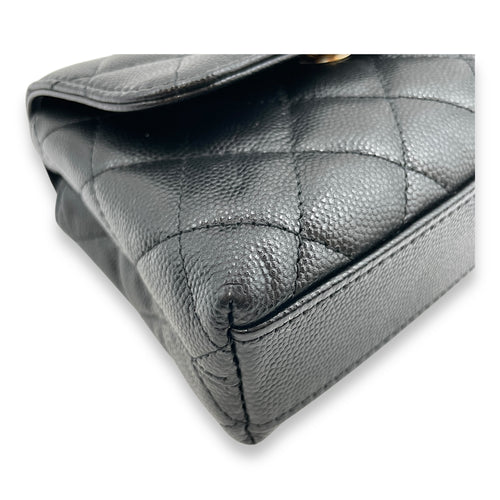 Coco Handle Micro Black Top Handle Bag in Caviar Leather, Gold hardware