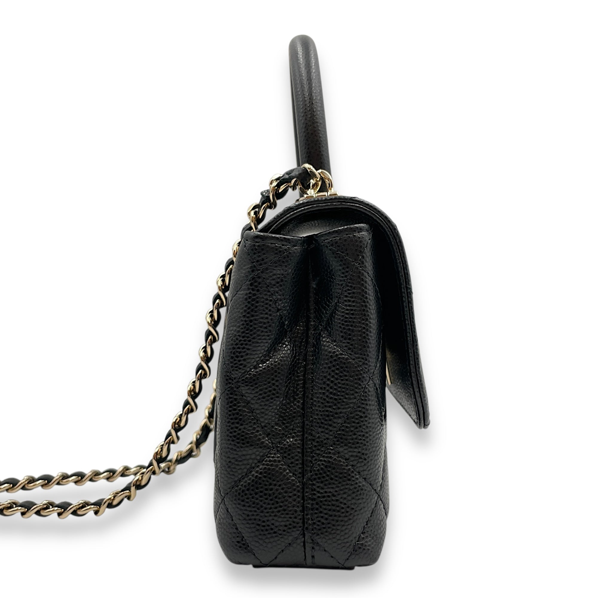 Coco Handle Micro Black Top Handle Bag in Caviar Leather, Gold hardware